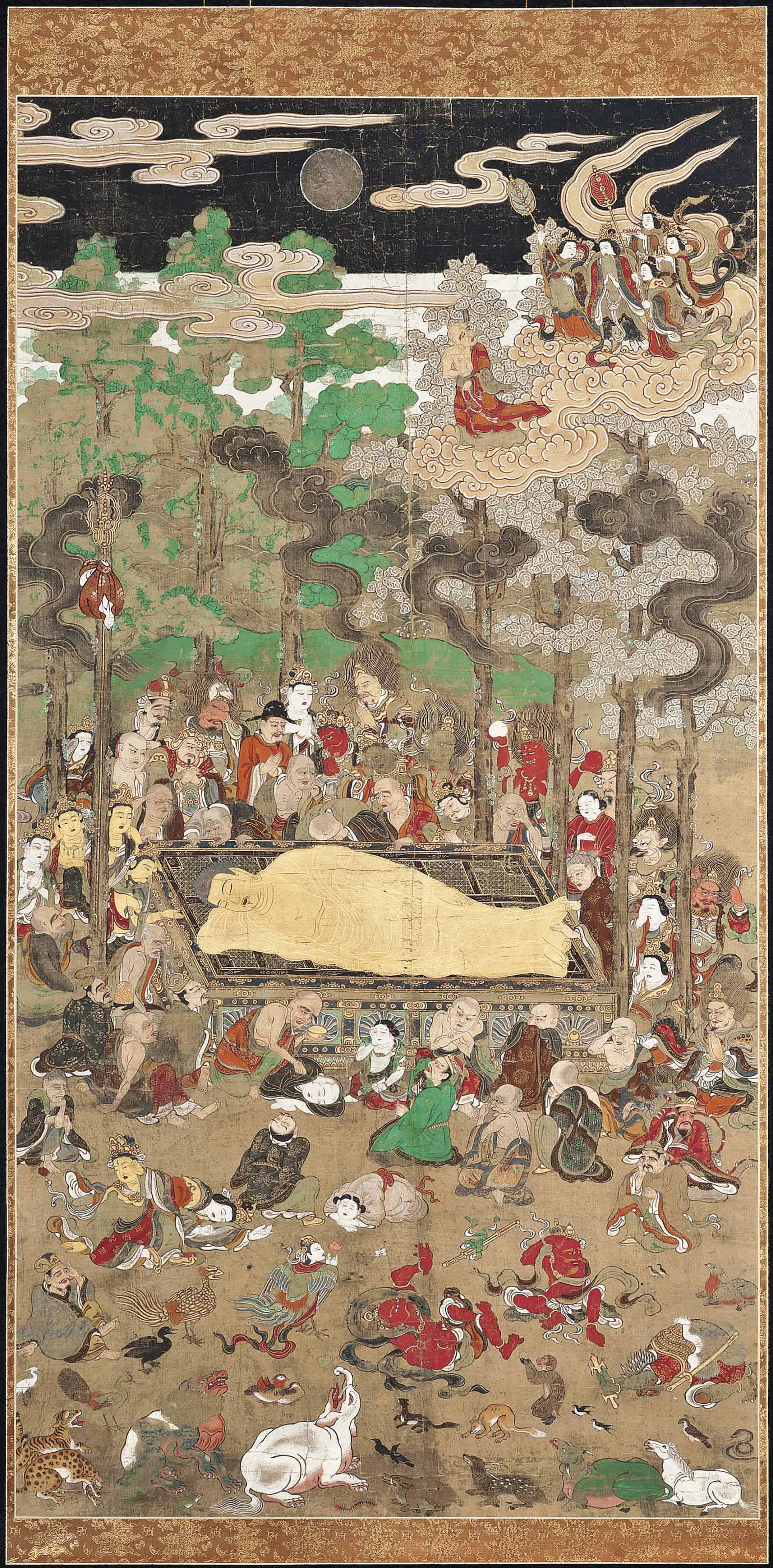 A Japanese Hanging Scroll Of The Death Of Buddha Edo Period