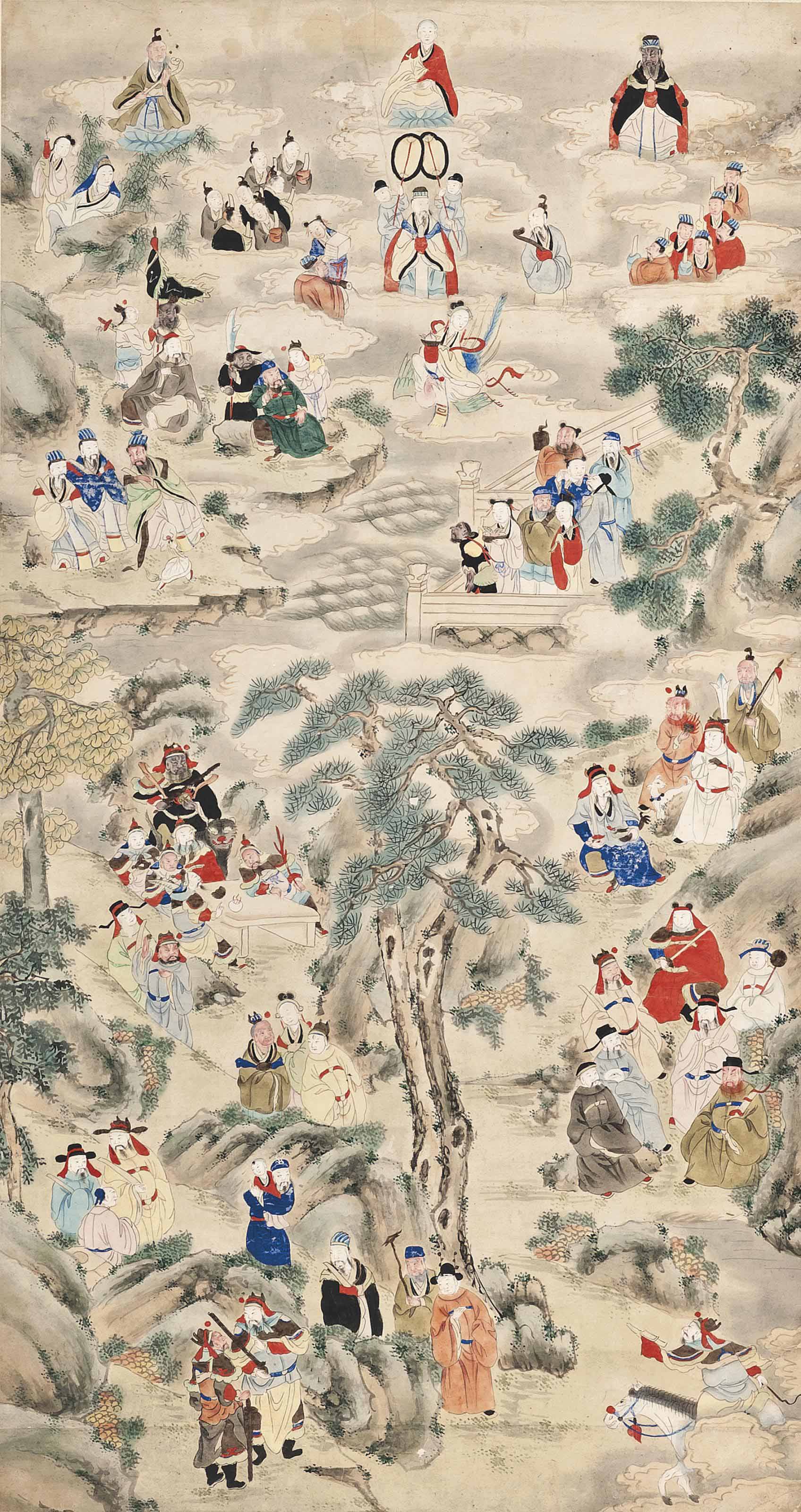 A Chinese Hanging Scroll Painting Of Immortals 19th Century