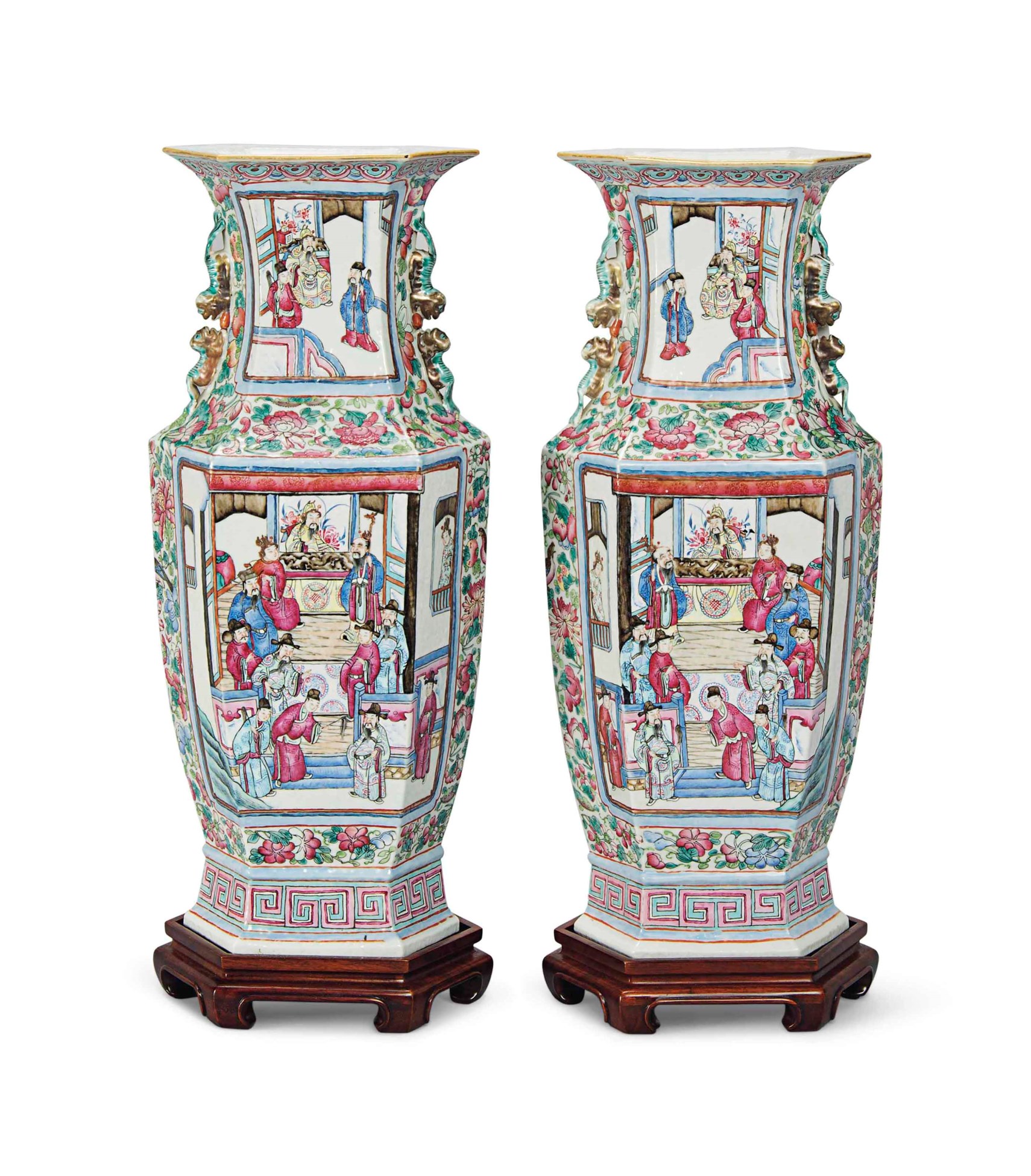 A PAIR OF CHINESE FAMILLE ROSE HEXAGONAL VASES, 19TH CENTURY Christie's