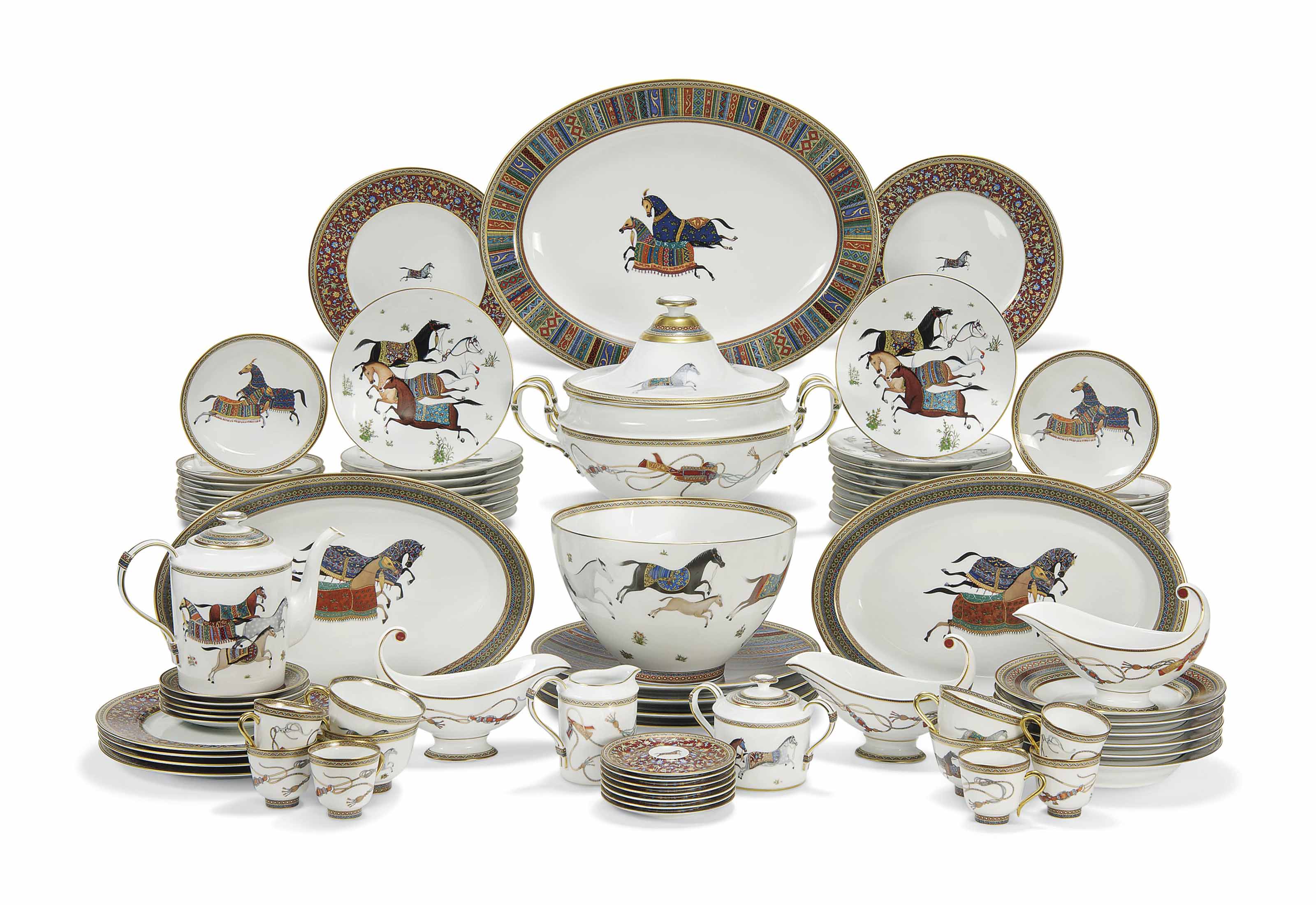 AN HERMES PORCELAIN 'CHEVAL D'ORIENT' PATTERN TABLESERVICE , MODERN
