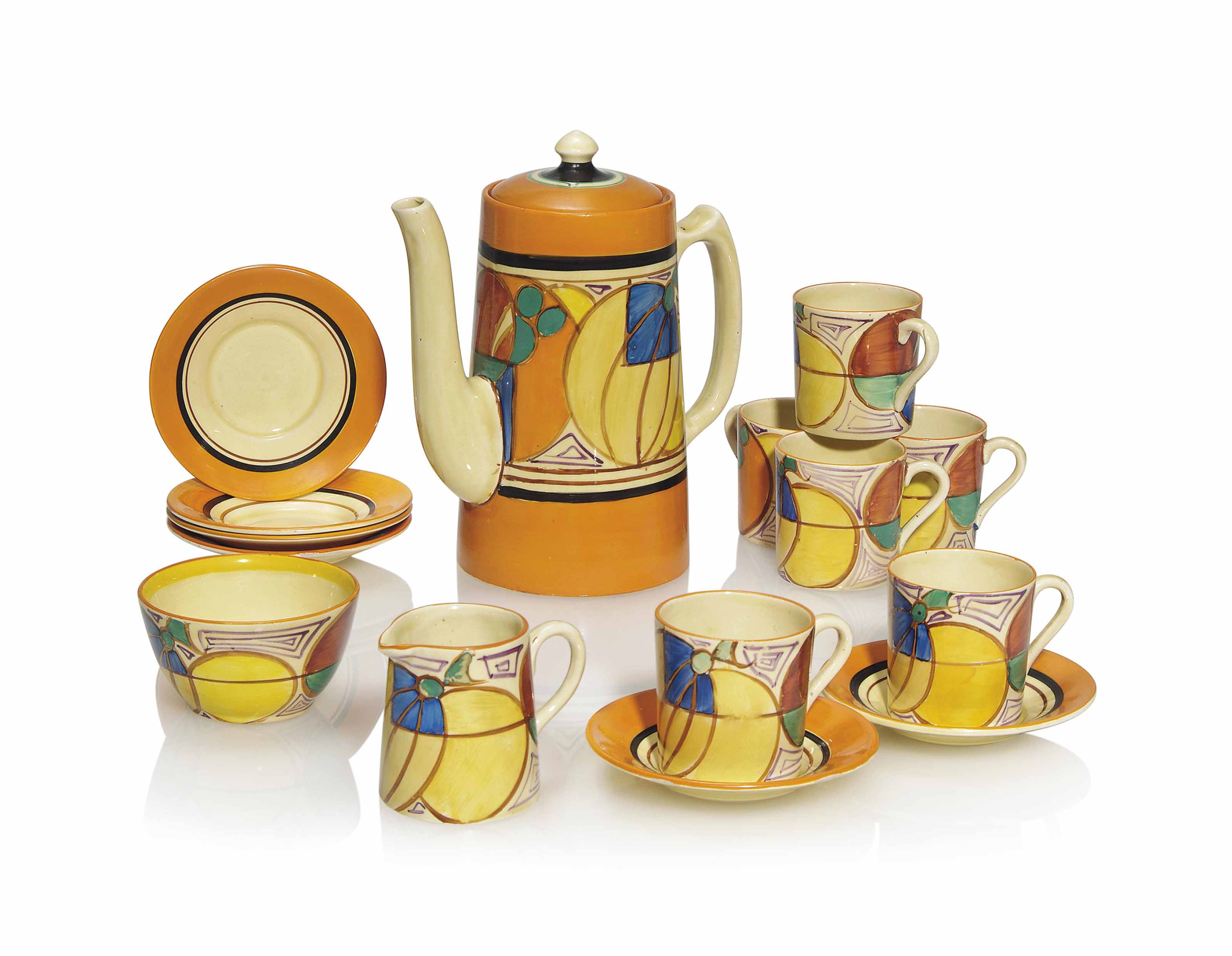 A Clarice Cliff Melon Pattern Coffee Service