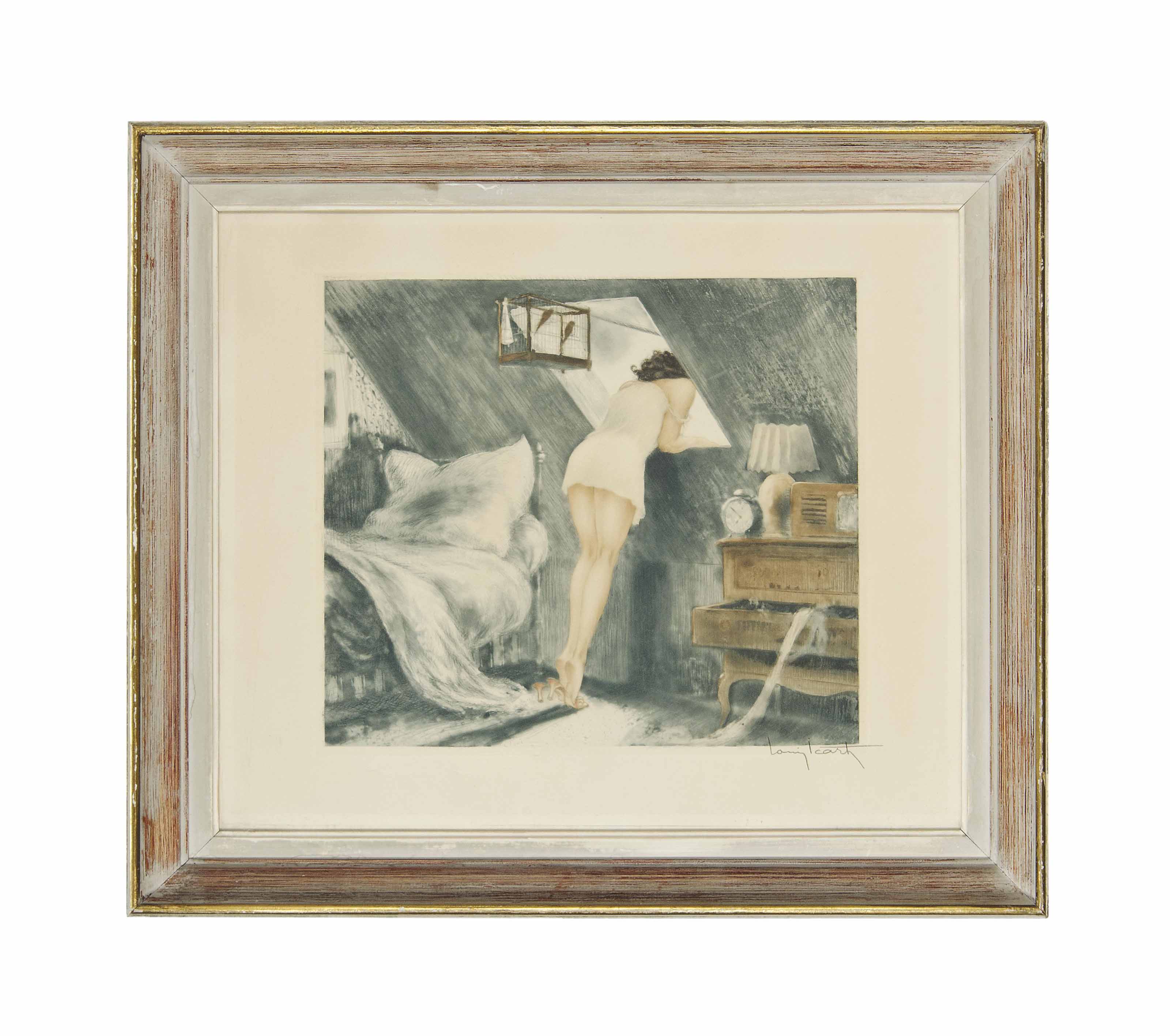 LOUIS ICART (1888-1950), 'ATTIC ROOM', 1940, SIGNED IN PENCIL