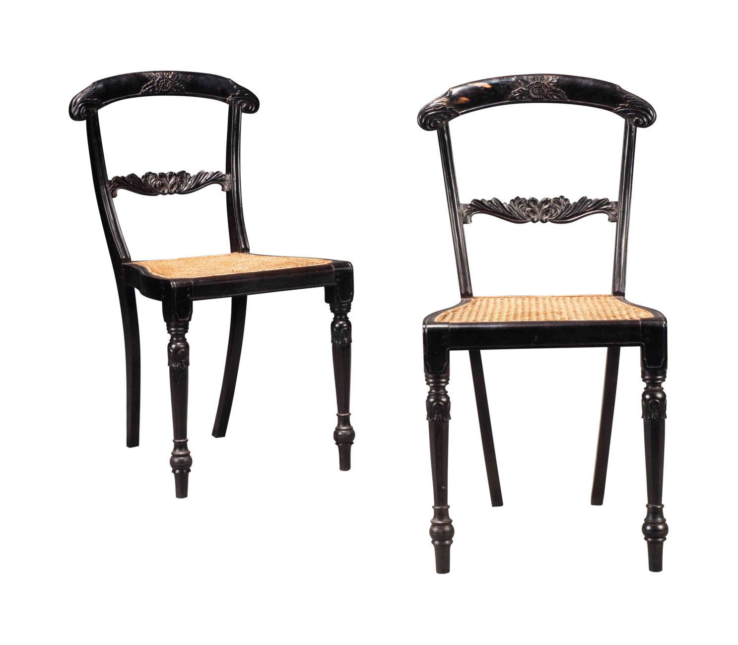 A PAIR OF EARLY VICTORIAN CEYLONESE EBONY CHAIRS