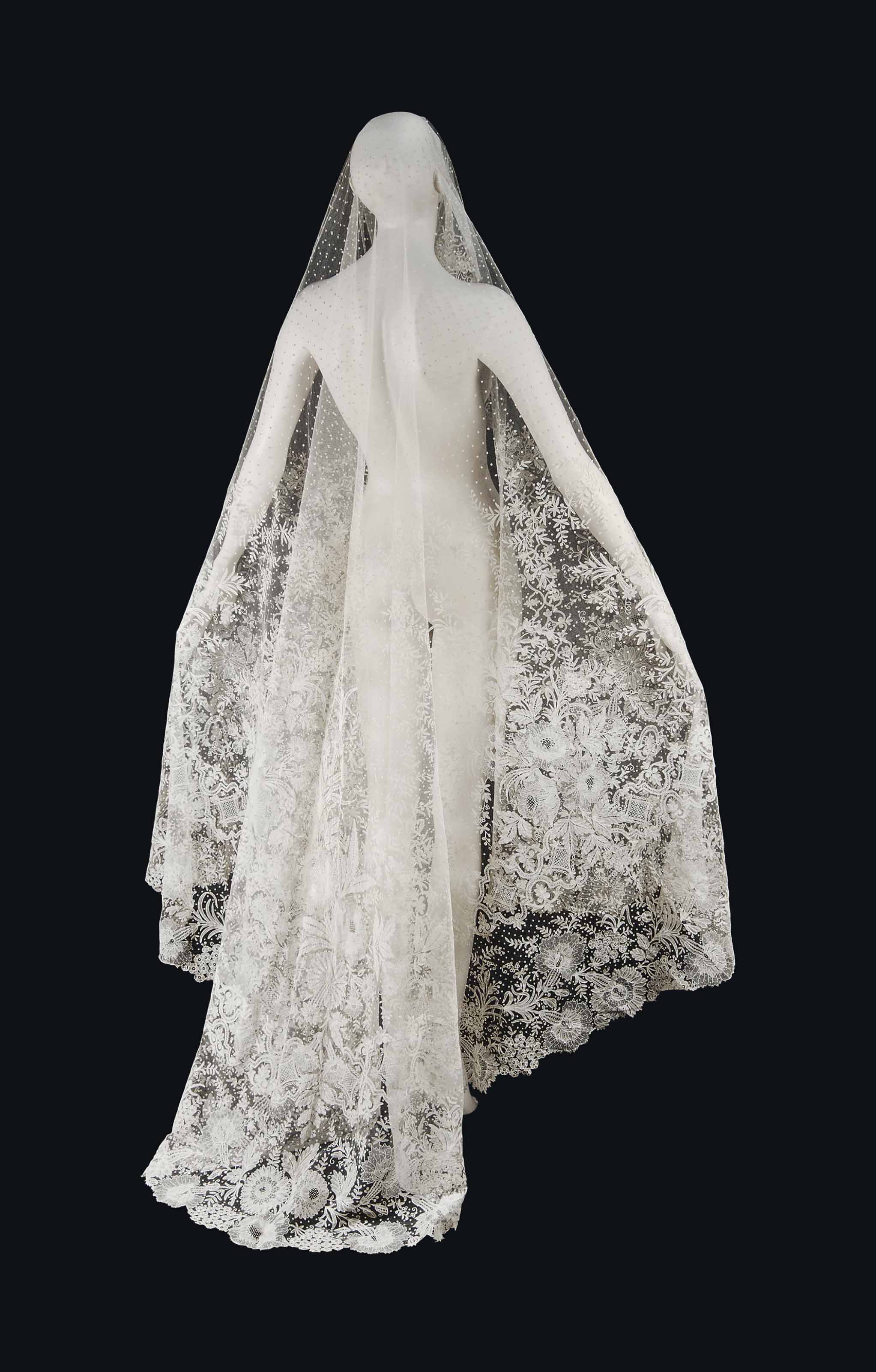 A Belgian Needle And Bobbin Lace Tear Shaped Wedding Veil