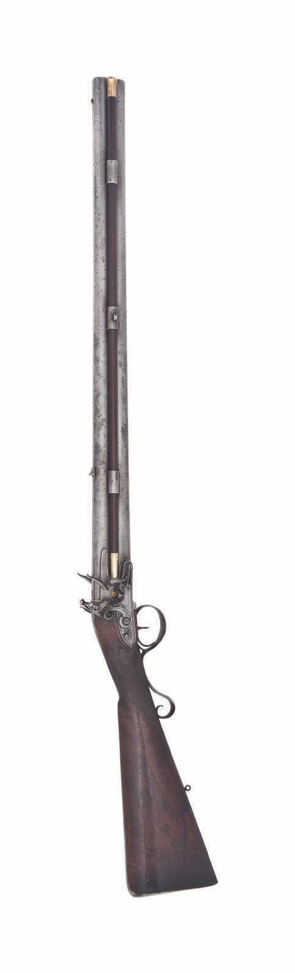 A VERY RARE FLINTLOCK OVER AND UNDER DOUBLE-BARRELLED SPORTING RIFLE