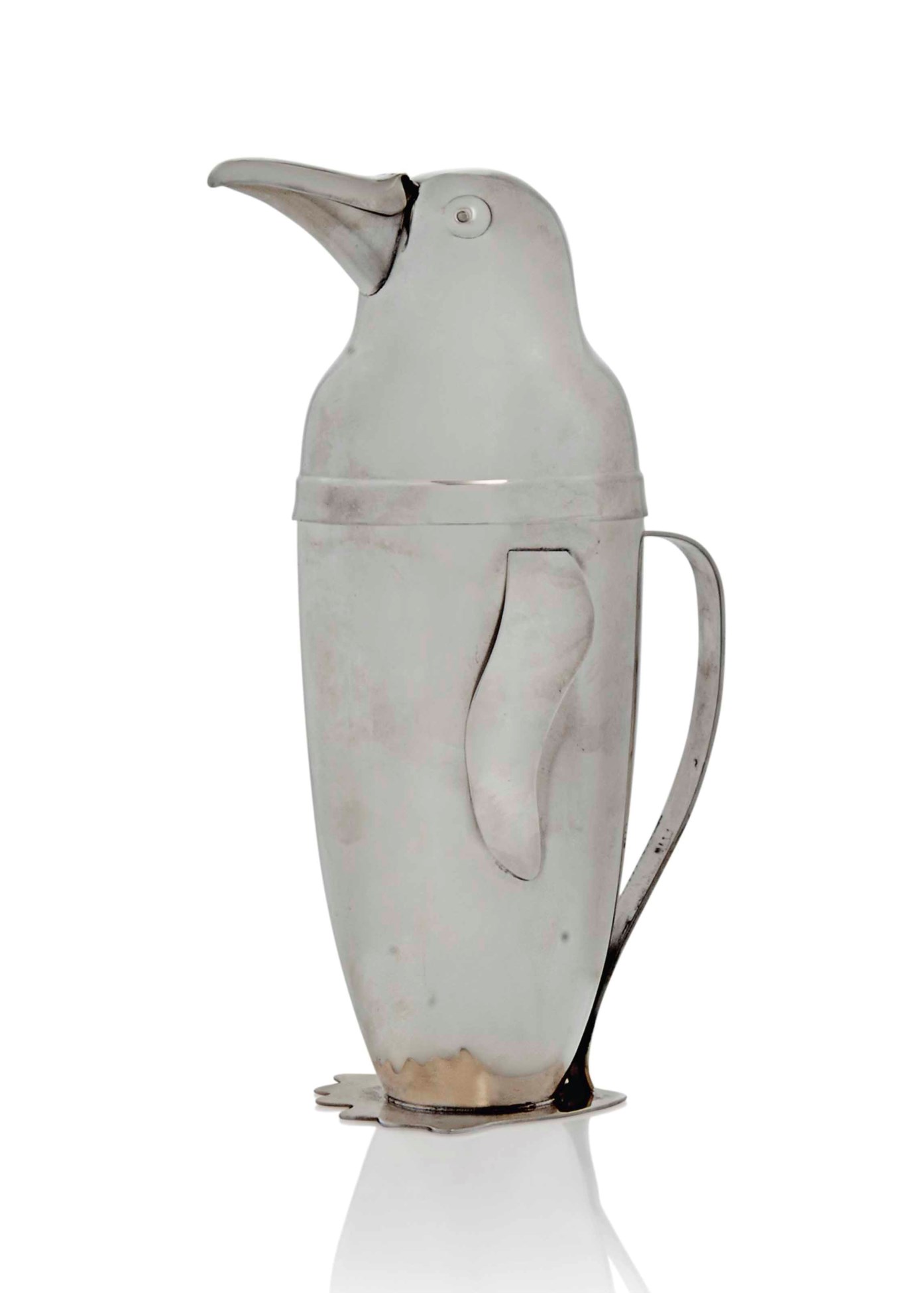 A NAPIER SILVERPLATED 'PENGUIN' COCKTAIL SHAKER DESIGNED BY EMIL A