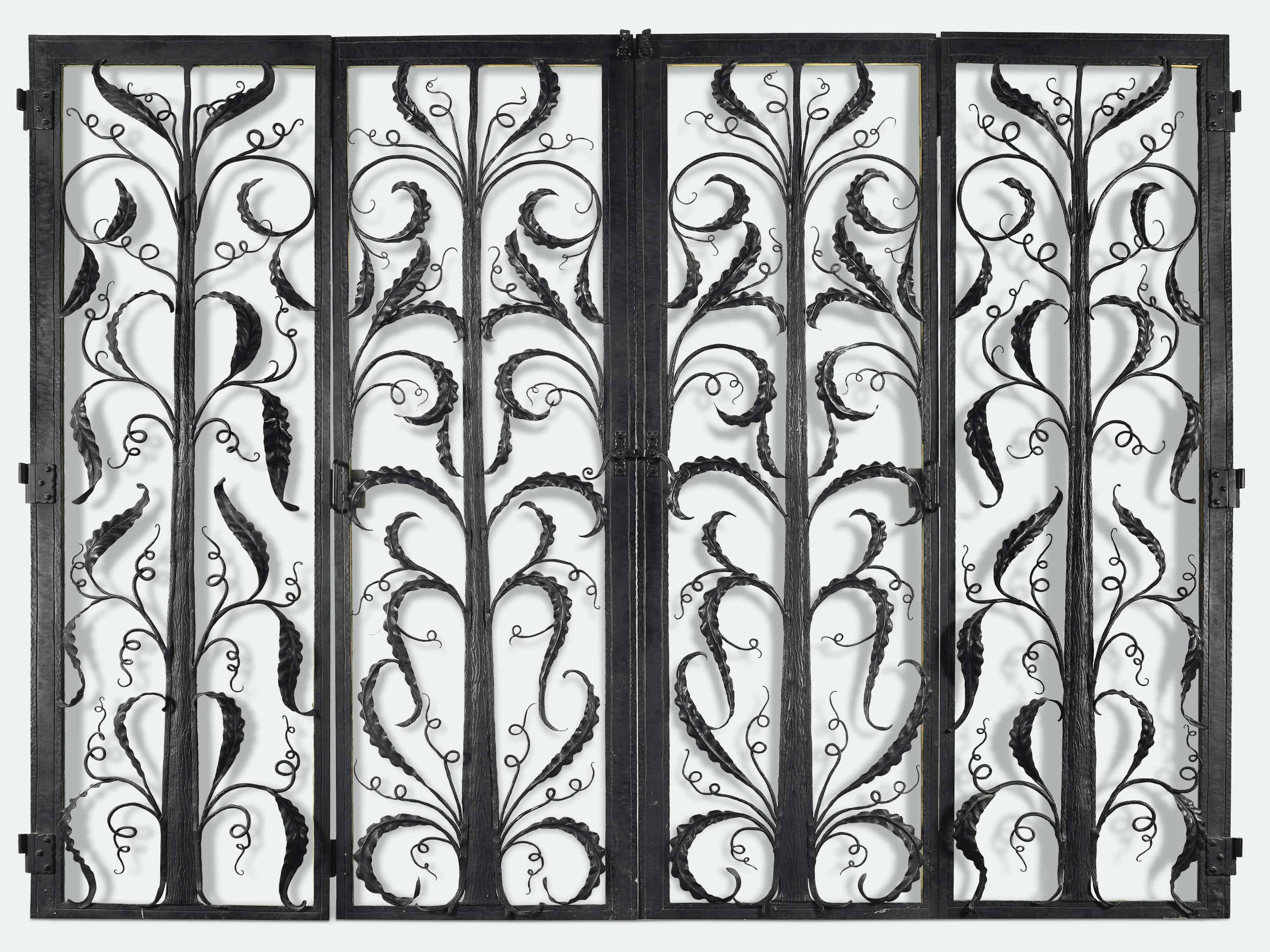 FOUR CONTINENTAL WROUGHT IRON AND GLASS BIFOLD DOORS , MID20TH
