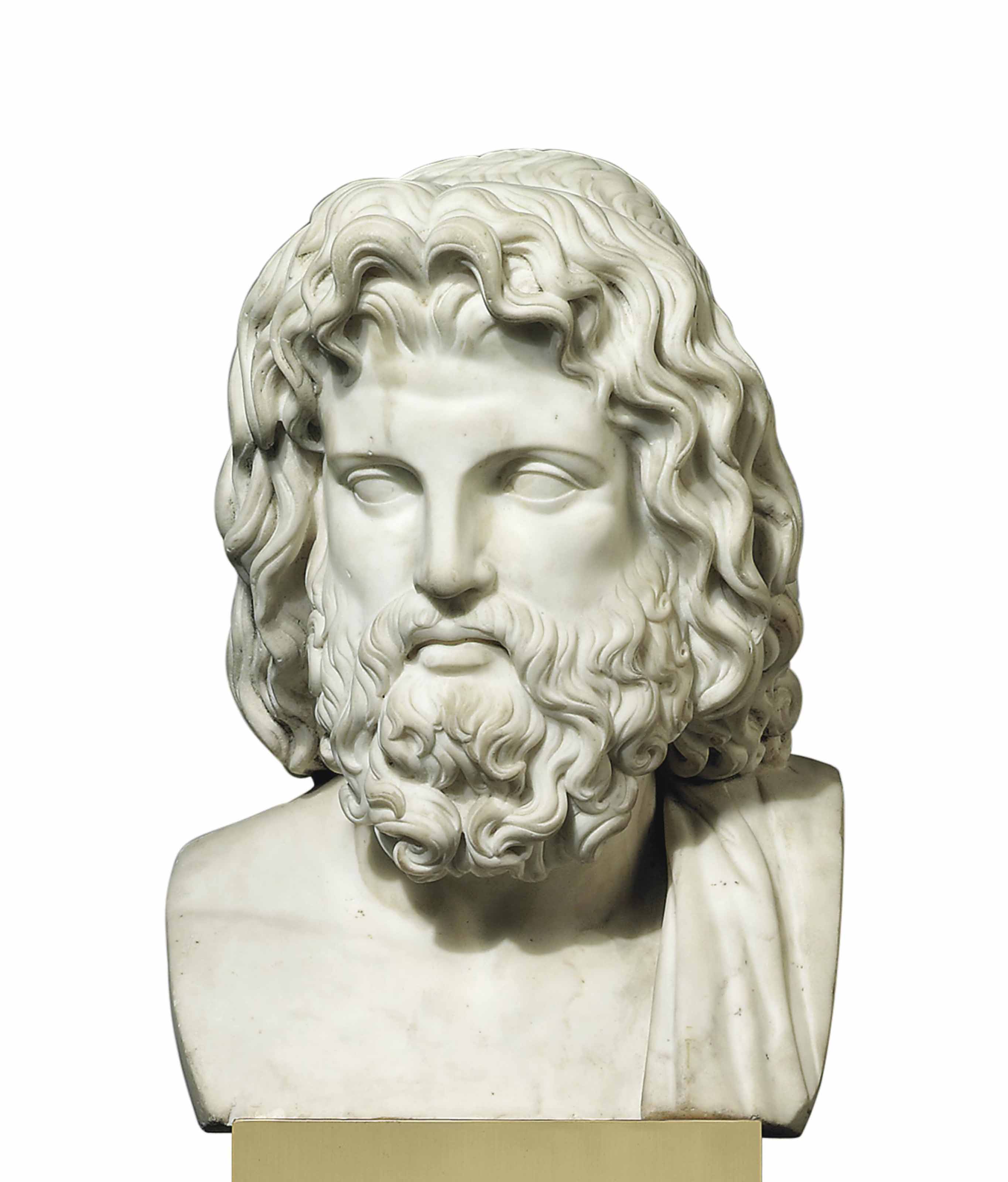 A WHITE MARBLE BUST OF ZEUS , PROBABLY ITALIAN, EARLY 19TH CENTURY