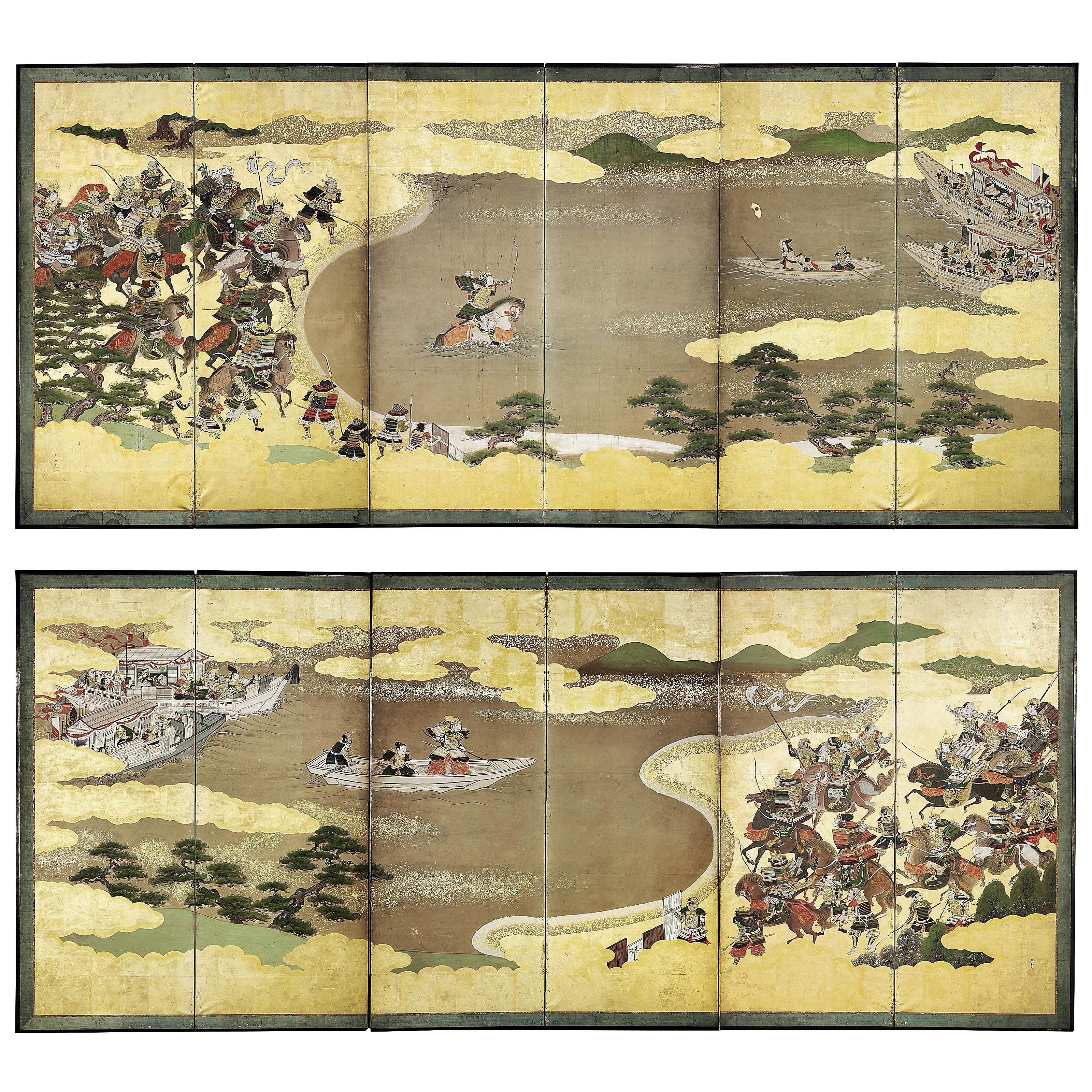 A Pair of Six-Fold Screens, EACH SIGNED NAGAMINE AND SEALED, EDO