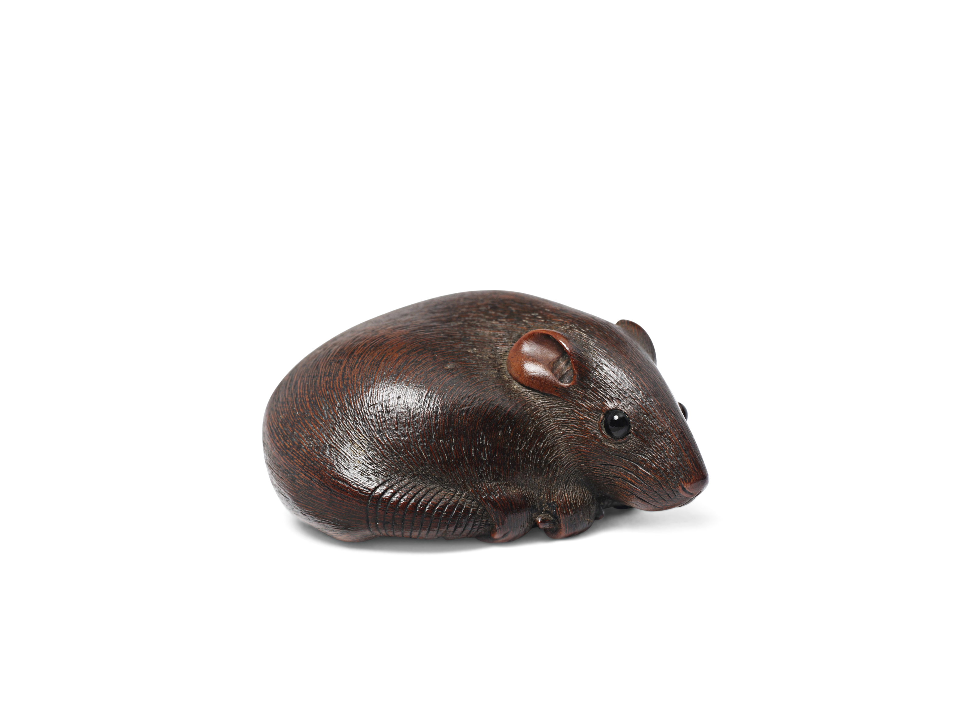 A Wood Netsuke of a Rat, SIGNED TOMOKAZU, EDO PERIOD (19TH CENTURY