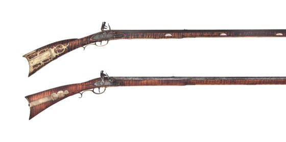 TWO AMERICAN FLINTLOCK PLAINS RIFLES, THE FIRST WITH LOCK SIGNED A ...