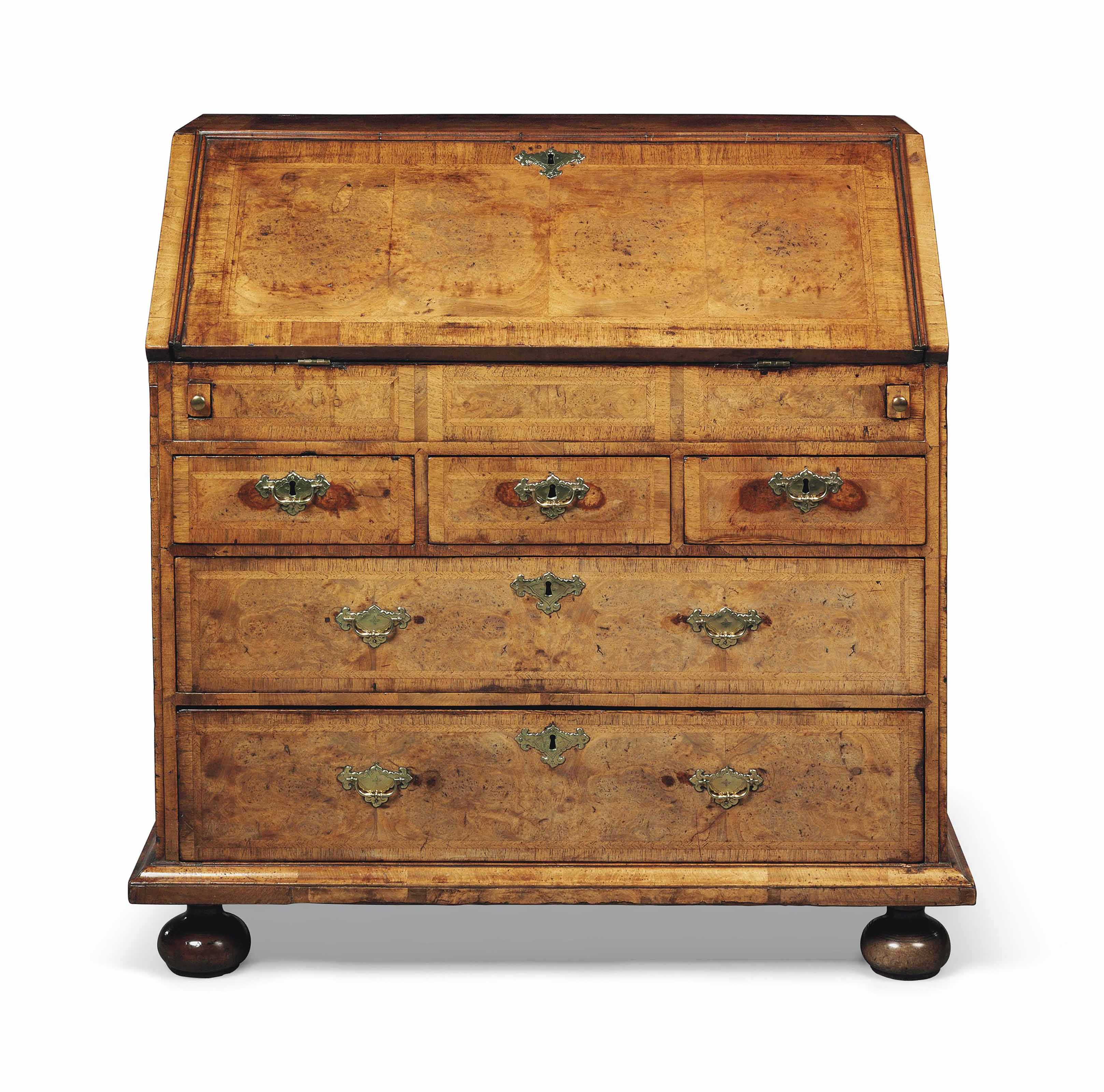 A QUEEN ANNE WALNUT, BURR-WALNUT AND FEATHERBANDED BUREAU