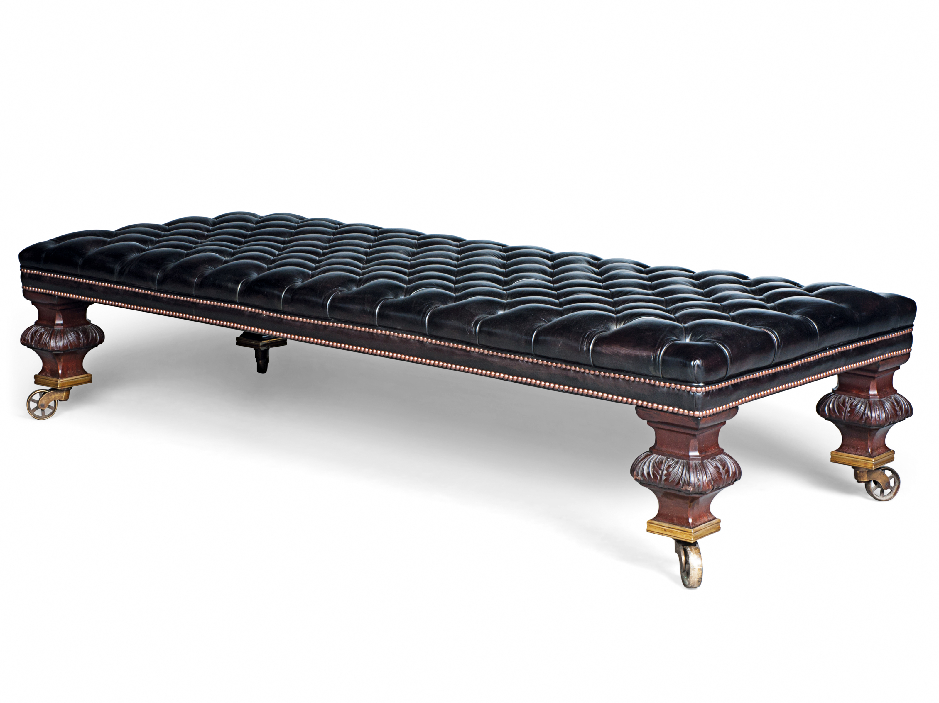 A LARGE ENGLISH MAHOGANY STOOL, CONSTRUCTED USING 19TH CENTURY ELEMENTS ...