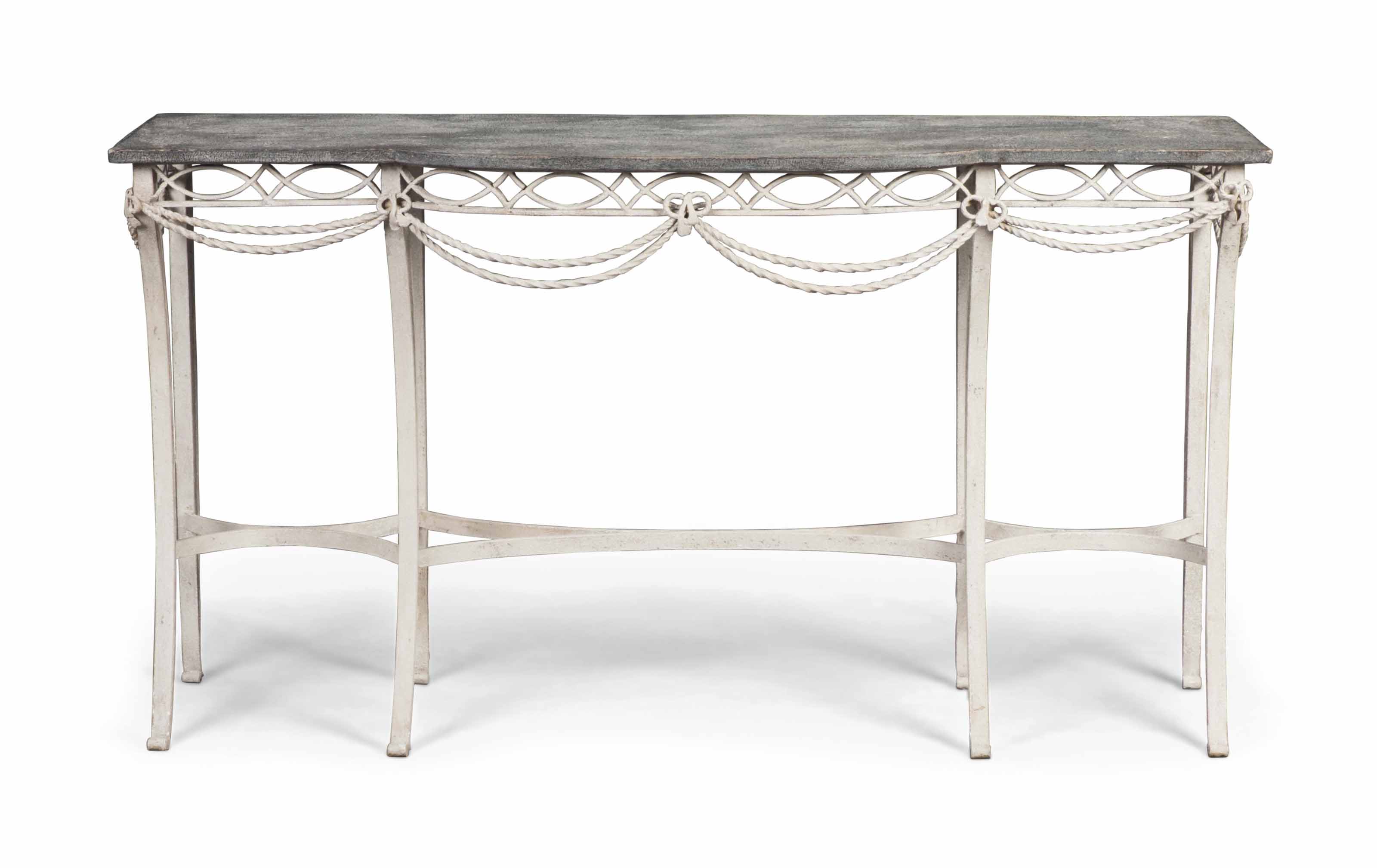 A French Grey And White Painted Wrought Iron Break Bowfront