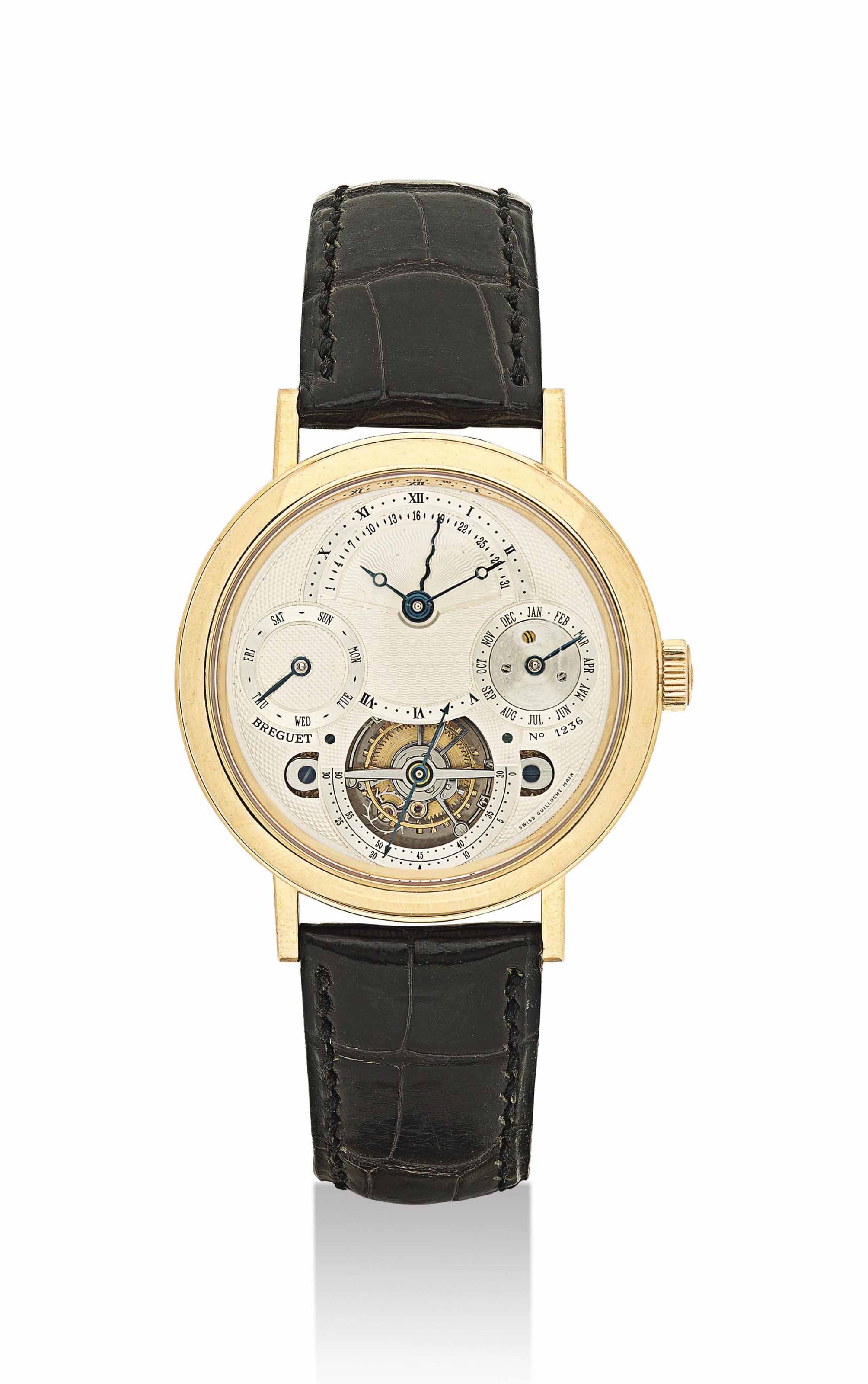 BREGUET A FINE AND RARE 18K GOLD PERPETUAL CALENDAR TOURBILLON