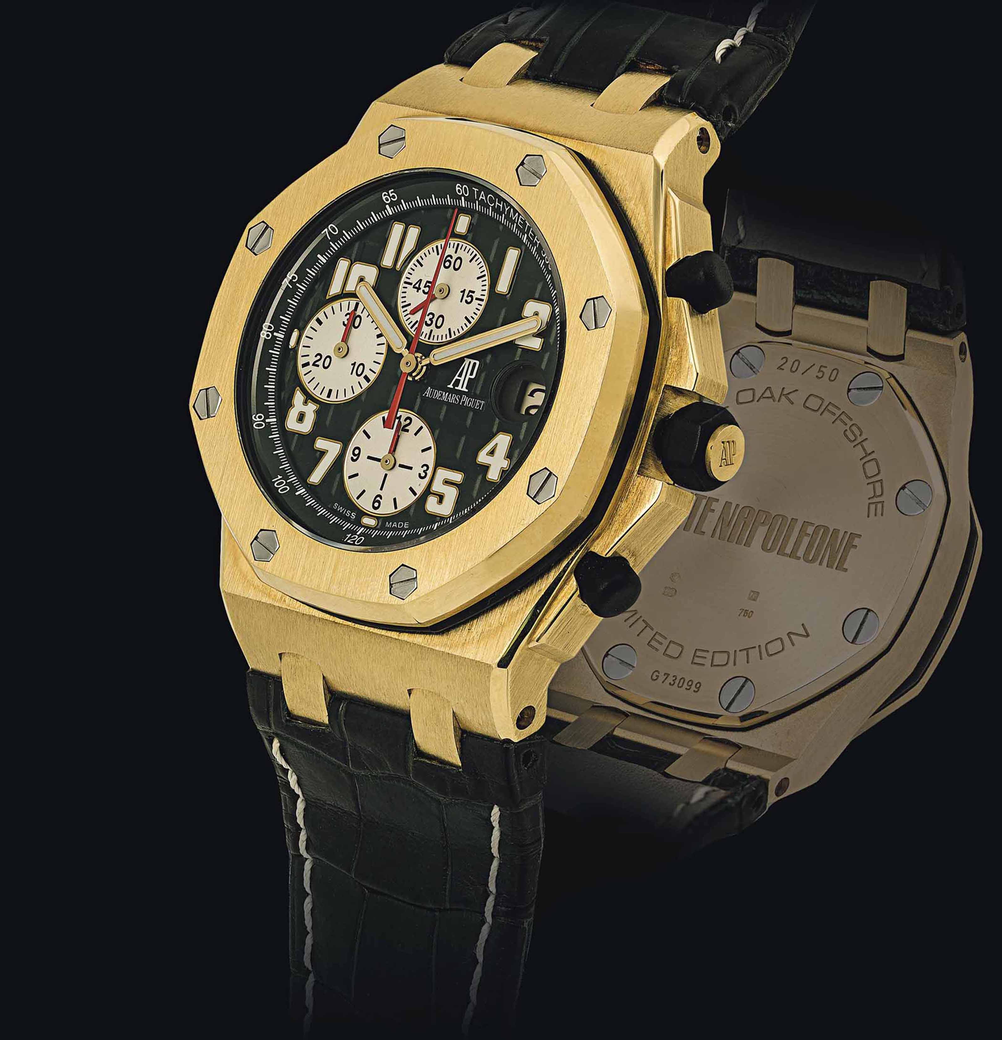 AUDEMARS PIGUET. A VERY FINE AND RARE LIMITED EDITION 18K GOLD AUTOMATIC CHRONOGRAPH WRISTWATCH