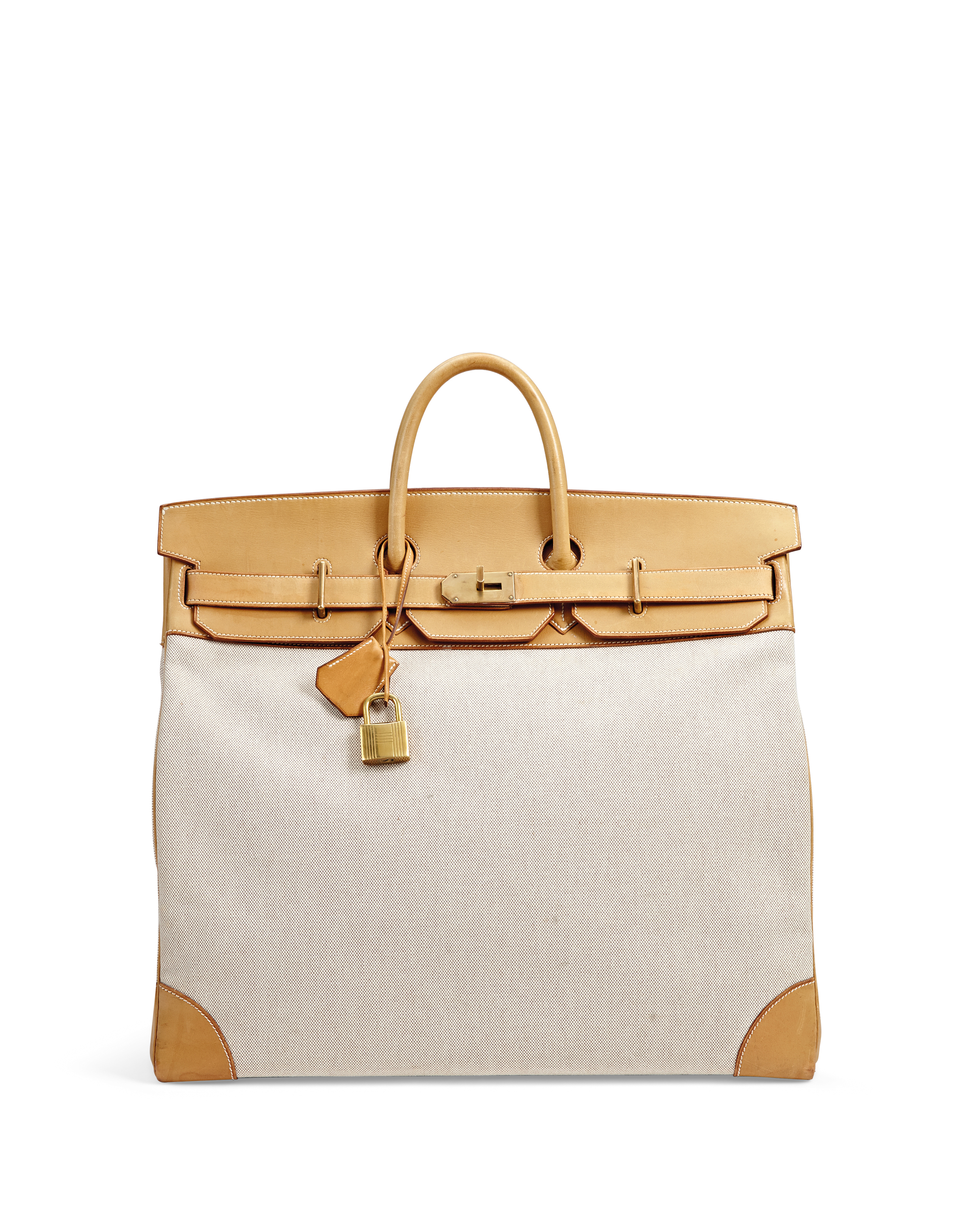 A BEIGE CANVAS & VACHE NATURELLE HAC 40 BAG WITH GOLD HARDWARE