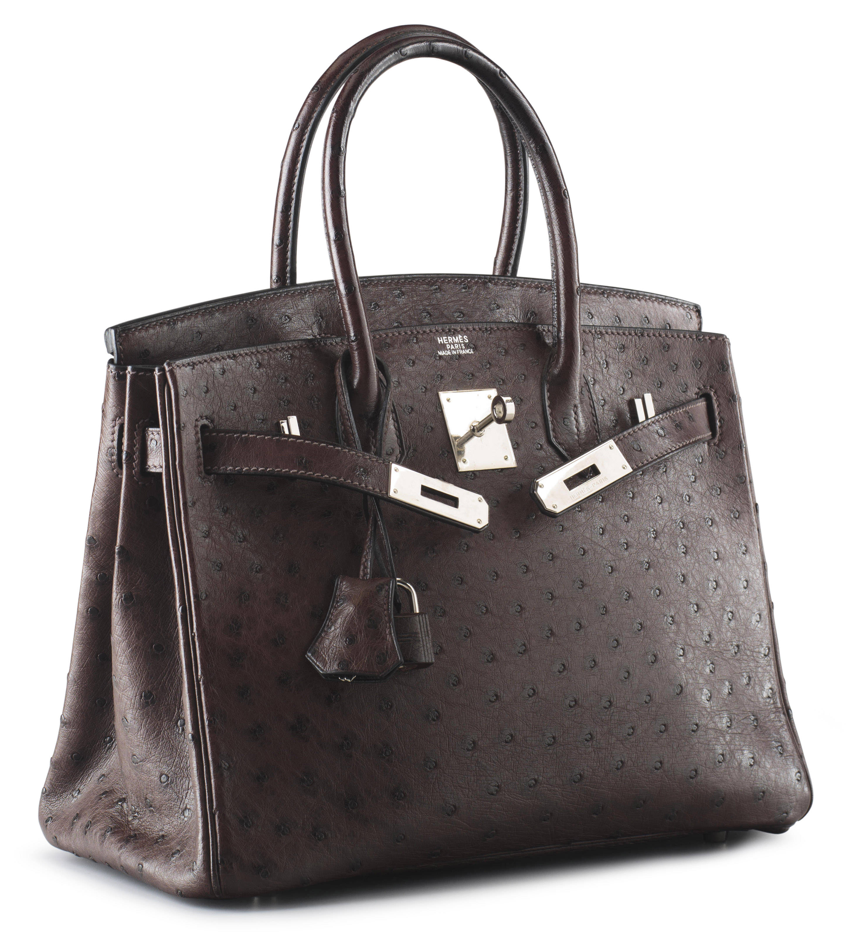 A MARRON FONCE OSTRICH BIRKIN 30 BAG WITH PALLADIUM HARDWARE