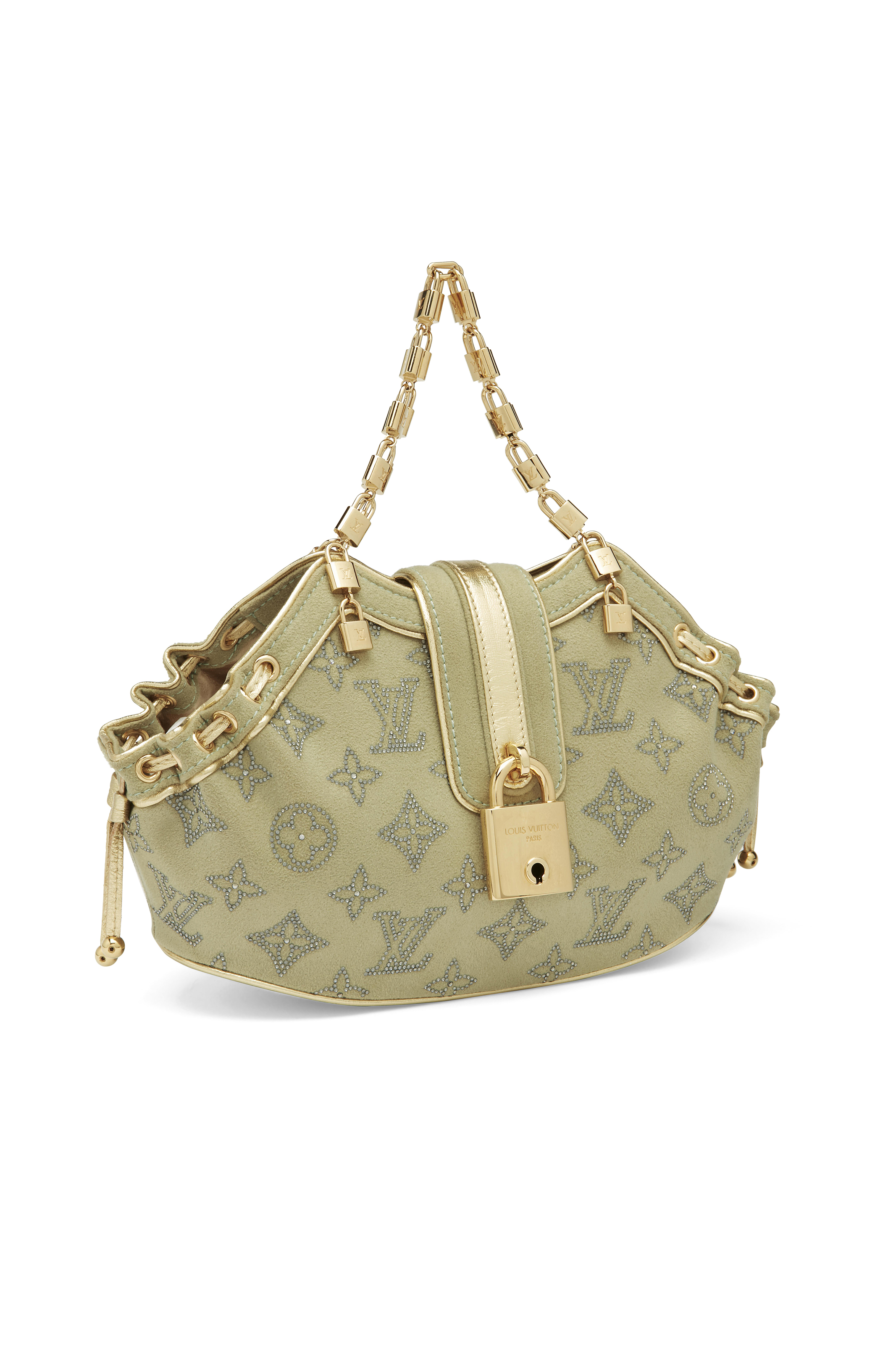 A LIMITED EDITION JADE GREEN MONOGRAM SUEDE SWAROVSKI STRASS THEDA