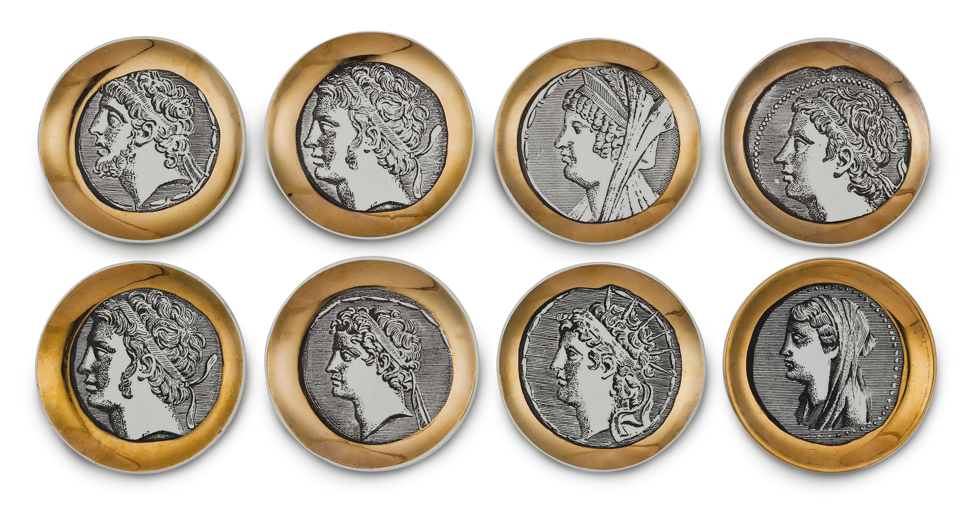 'ROMAN PROFILES', A SET OF EIGHT COASTERS, 1950-1960, PIERO FORNASETTI ...