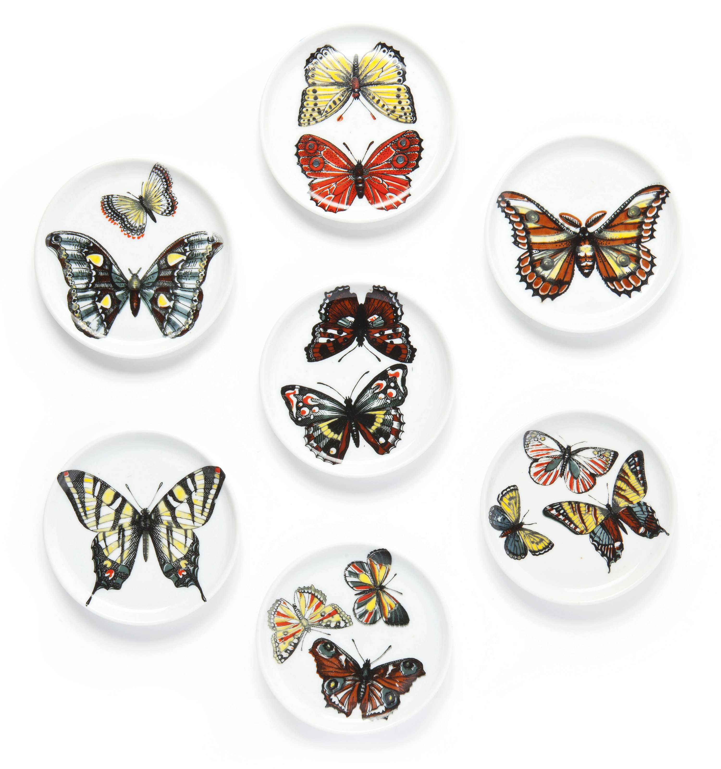FARFALLE', A SET OF SEVEN COASTERS, 1950-1960, PIERO FORNASETTI