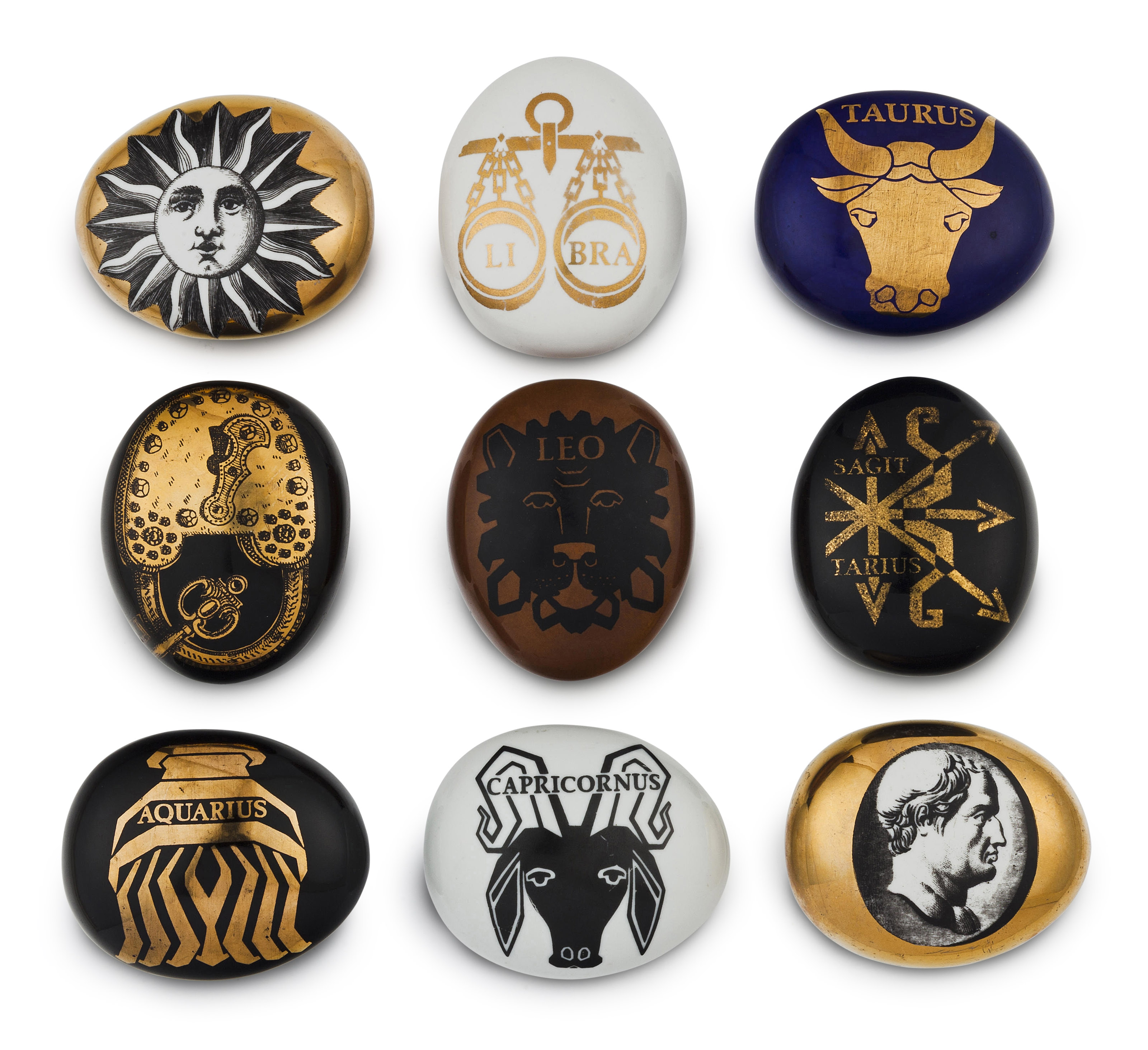 ZODIAC SIGNS', A GROUP OF NINE PAPERWEIGHTS, 1950-1960, PIERO