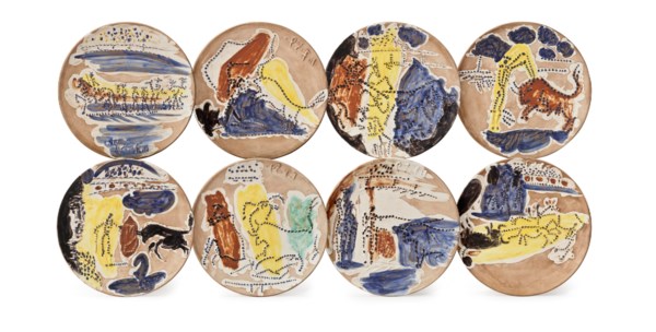Service scènes de corrida (set of 8 plates) (A. R. 416 - 423)