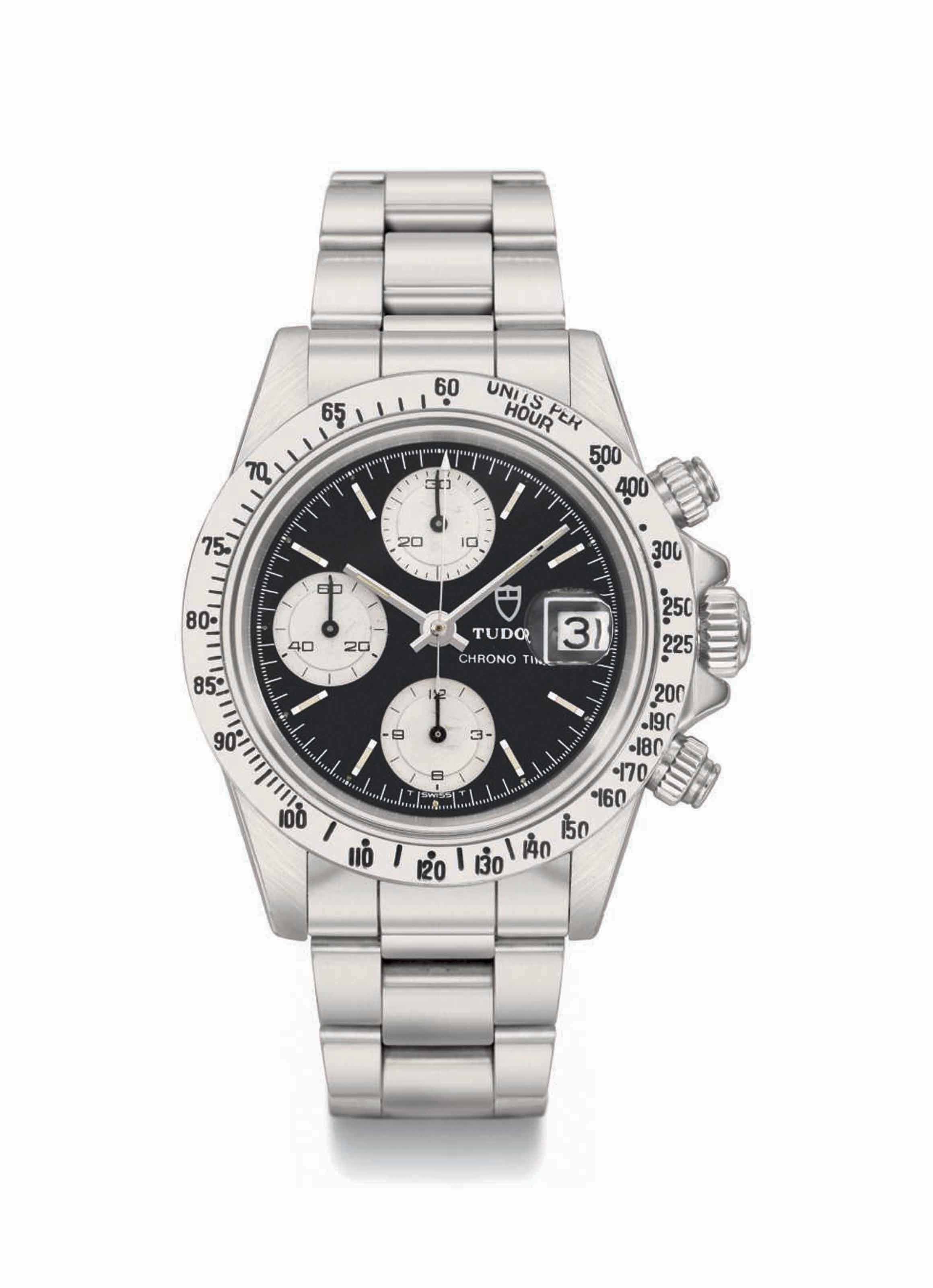 Tudor. A rare stainless steel automatic chronograph wristwatch with date and bracelet SIGNED TUDOR CHRONO TIME REF. 9430 0 CASE NO. 872 495 CIRCA 1977 Christie s