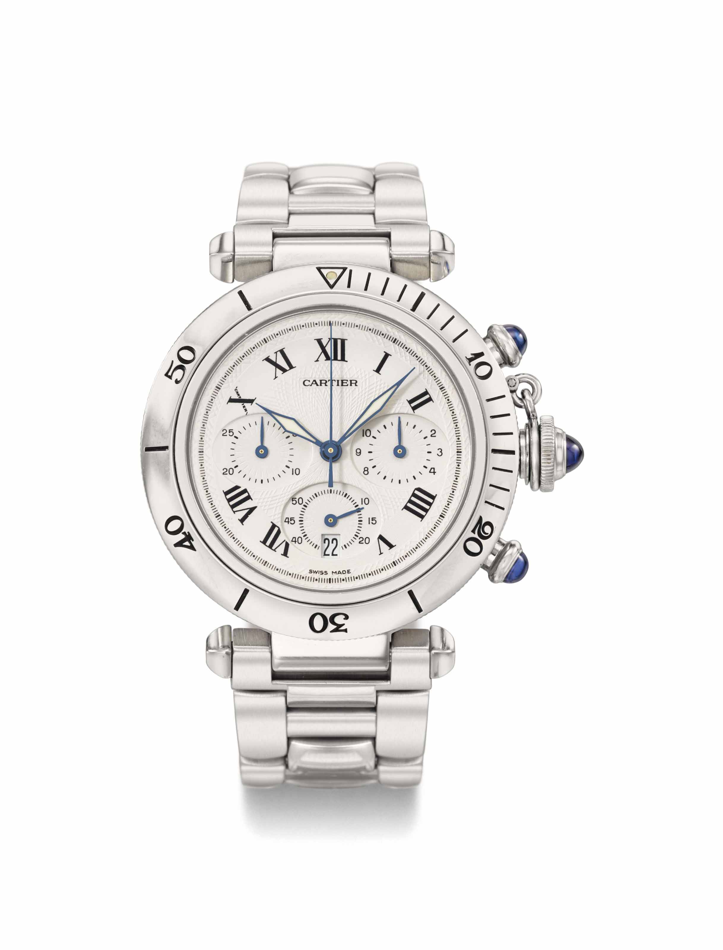 Cartier. A fine stainless steel chronograph wristwatch with date and