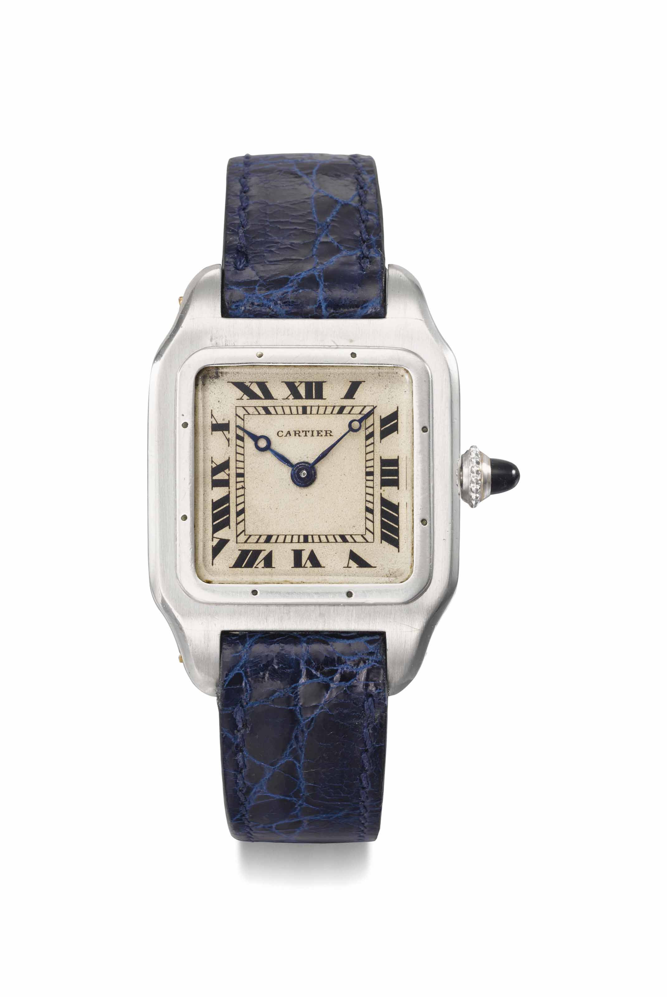 Cartier. A fine and rare platinum and gold squareshaped wristwatch