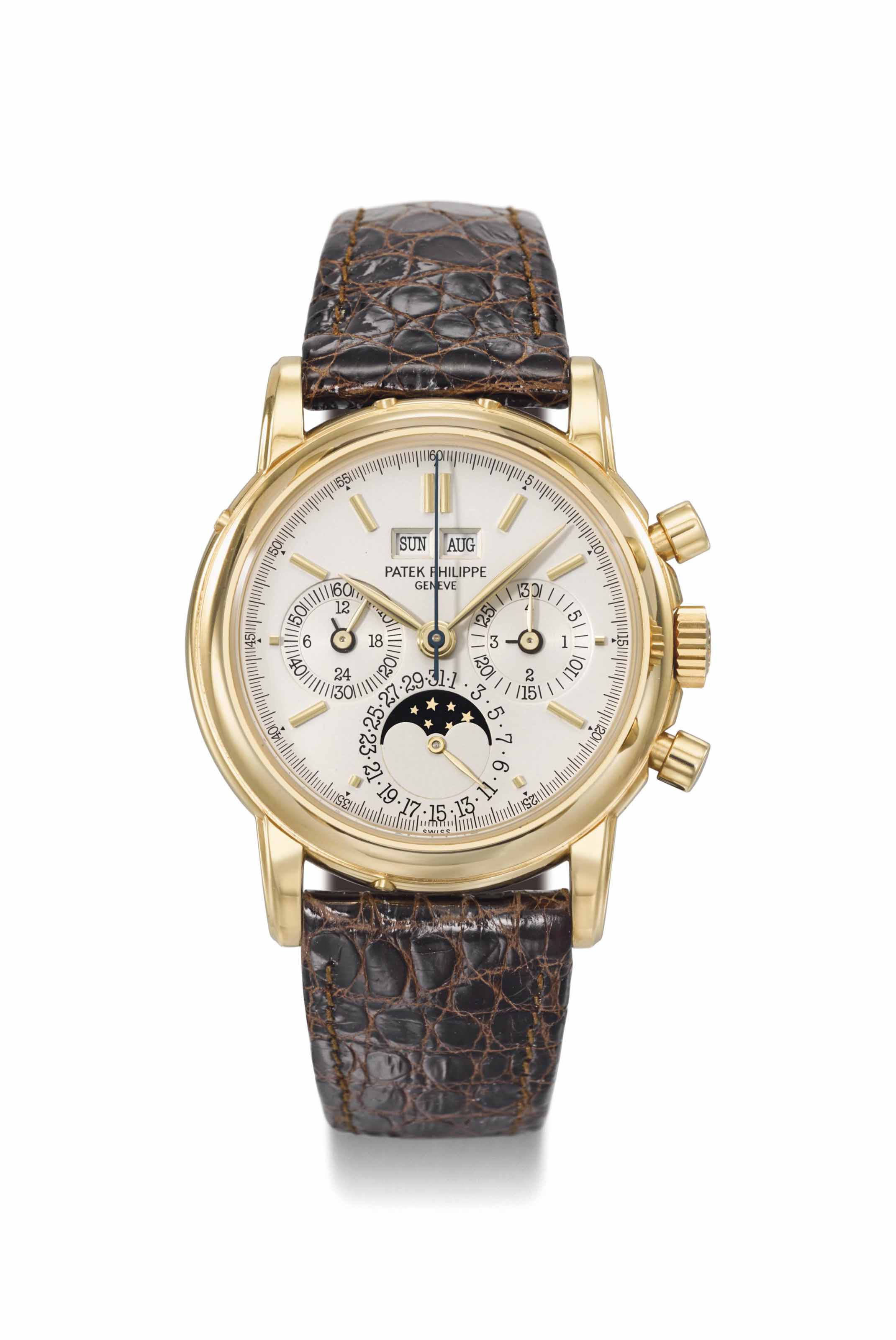 Patek Philippe. A very fine 18K gold perpetual calendar chronograph