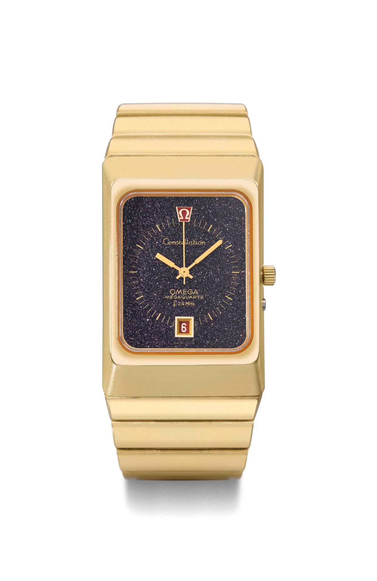 Omega. A rare and unusual 18K gold rectangular-shaped wristwatch with ...