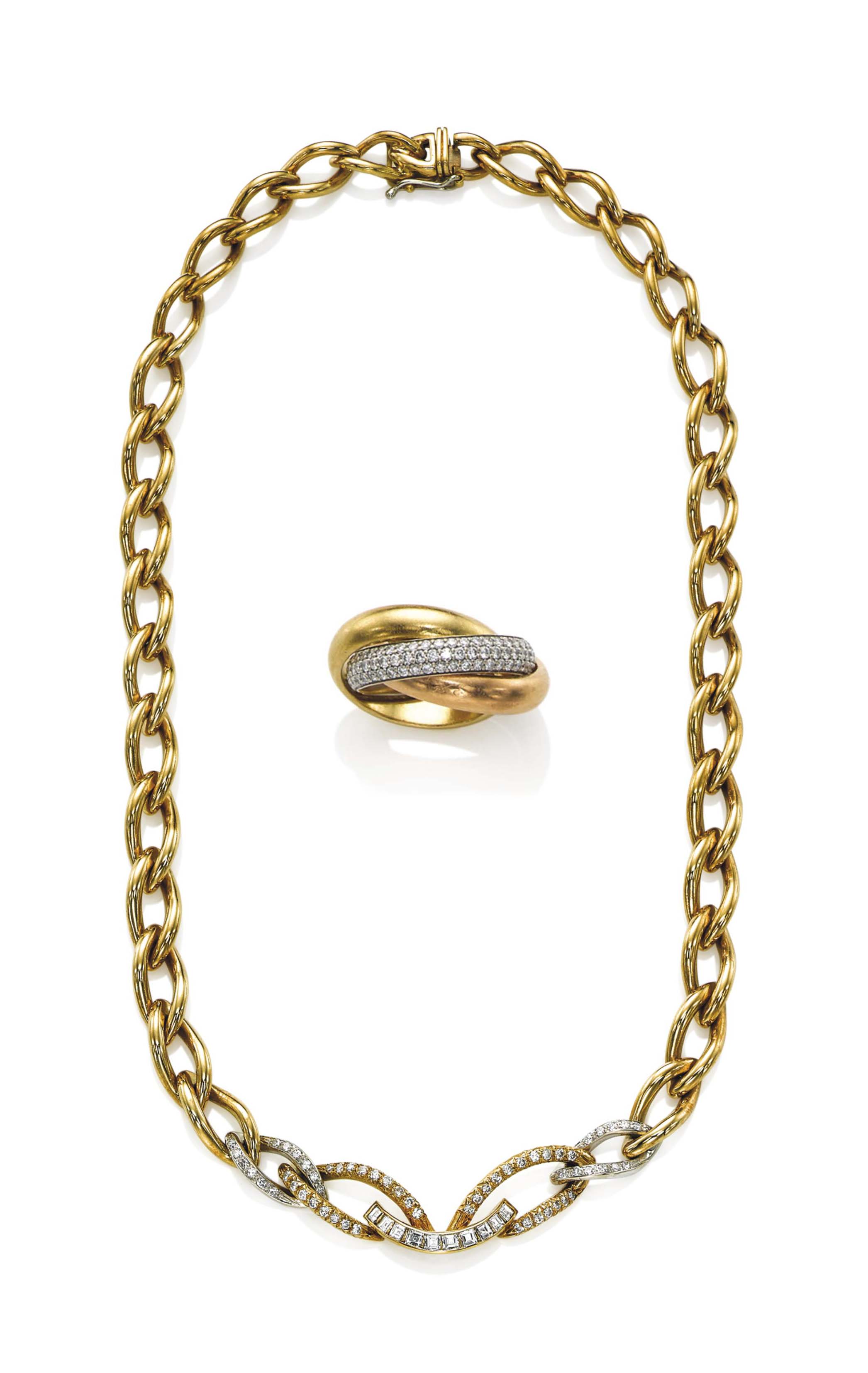 A Diamond And Gold Trinity One Ring By Cartier And A Necklace Jewelry Group Set Christie S
