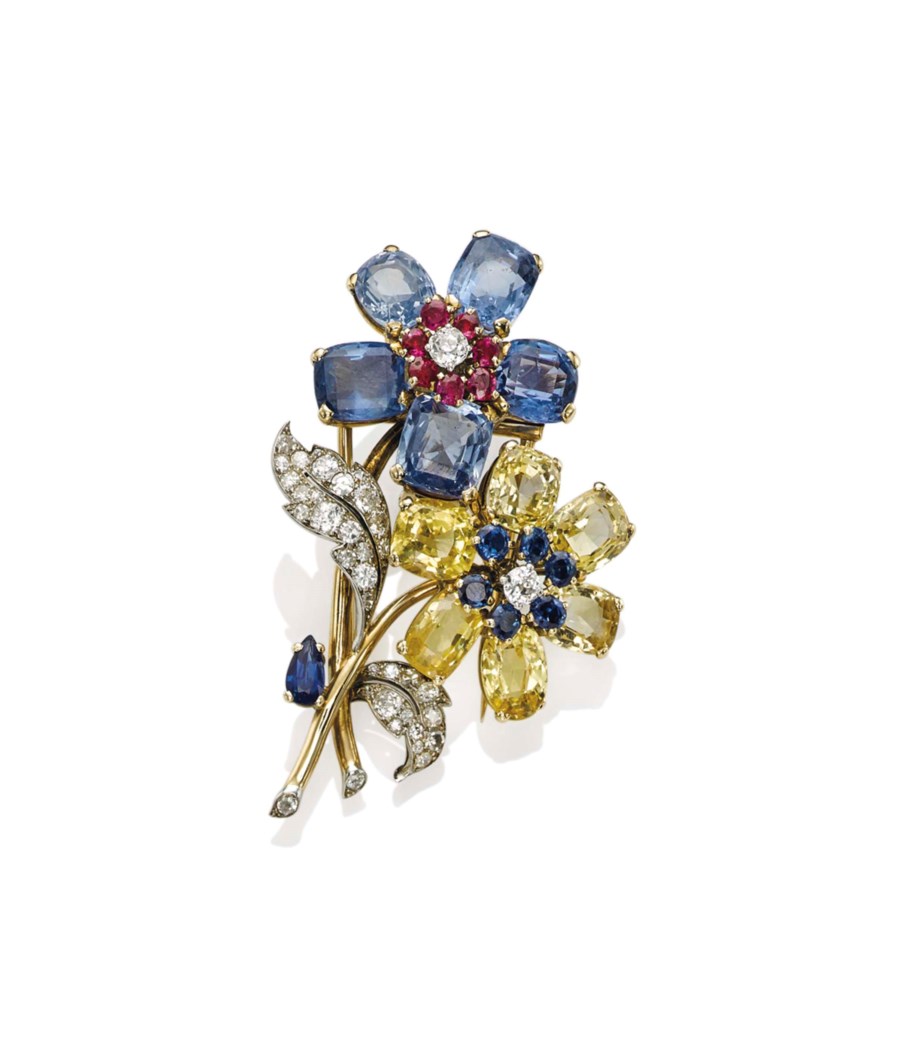 A MULTIGEM FLOWER BROOCH, BY CARTIER