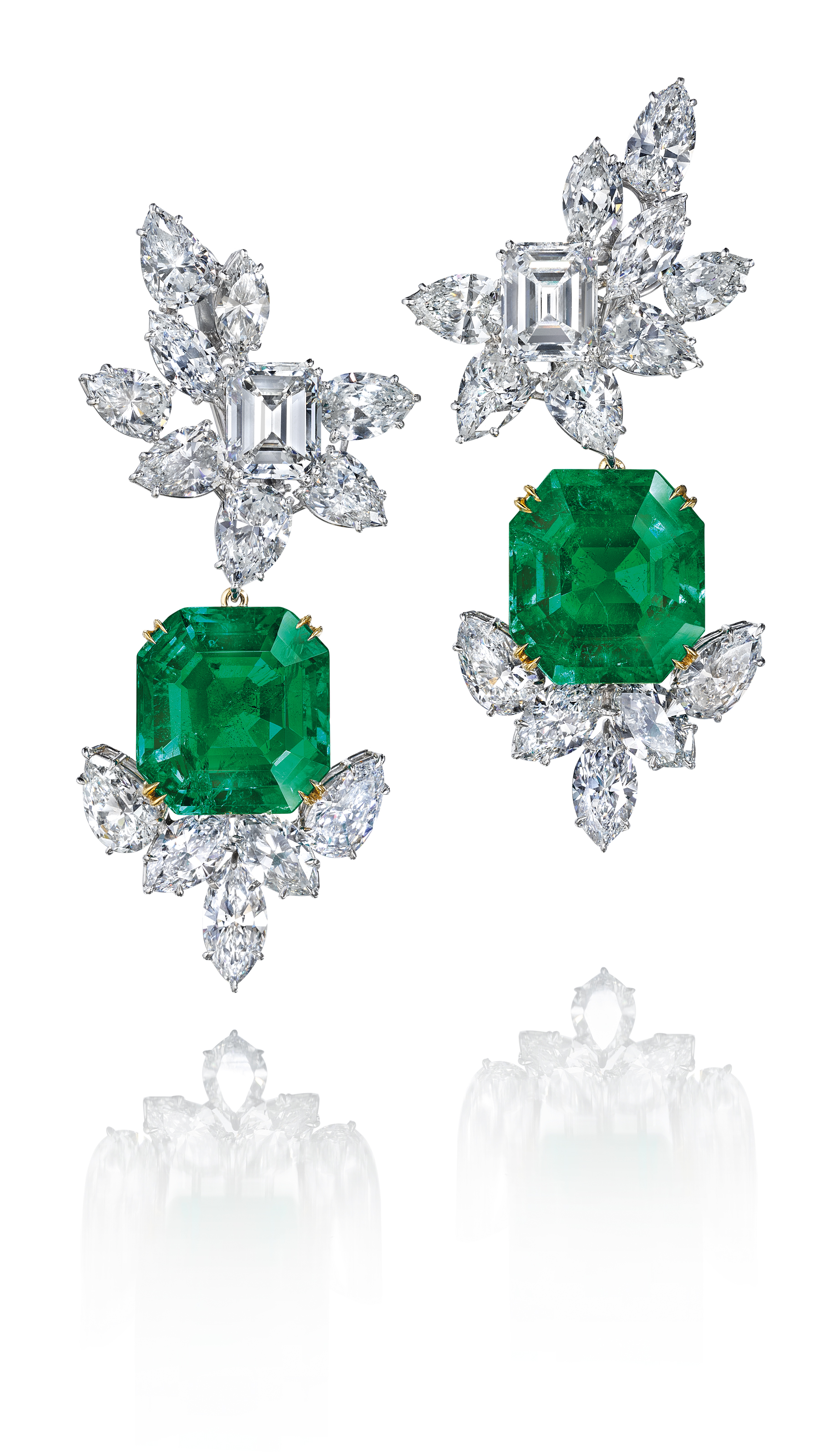 A PAIR OF EMERALD AND DIAMOND EARRINGS, BY HARRY WINSTON ...