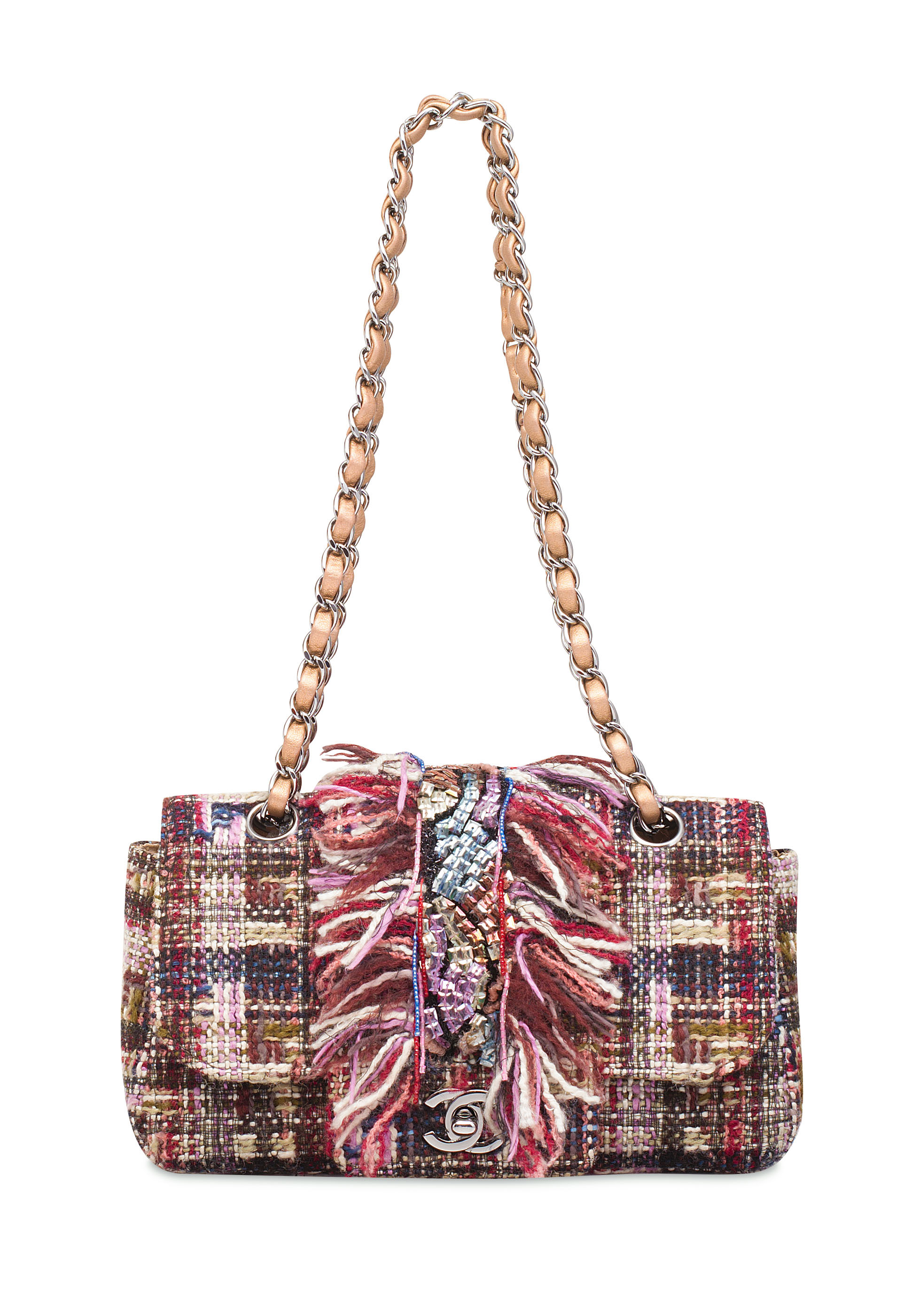 A RED, PINK & BEIGE FANTASY TWEED, SEQUIN AND BEAD SINGLE ...