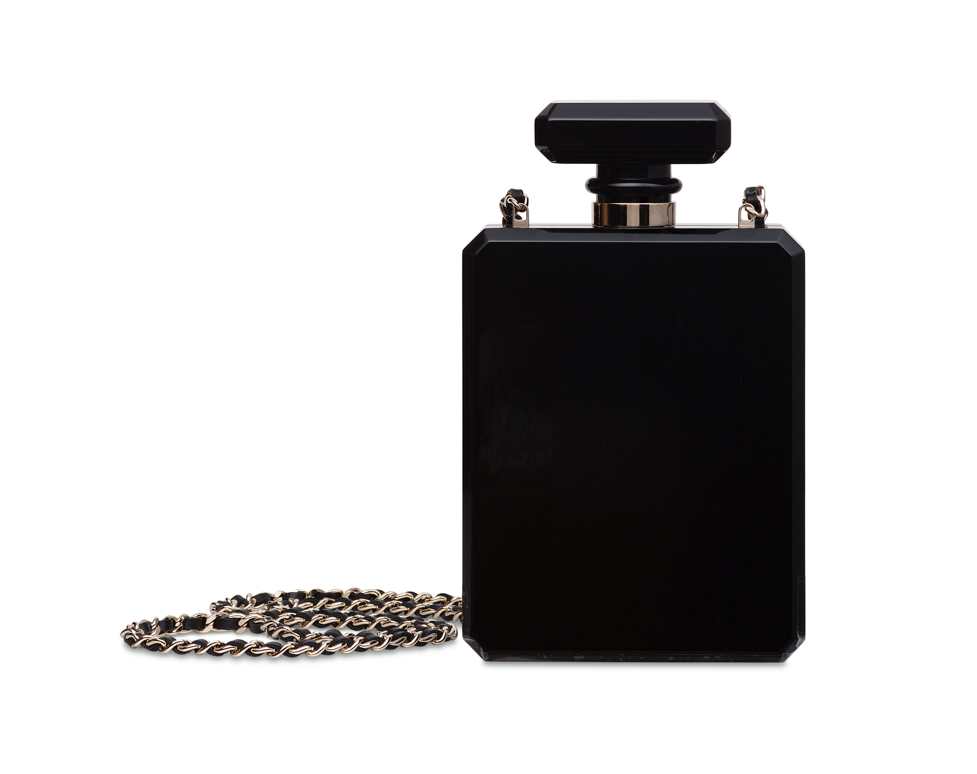 A BLACK PERFUME BOTTLE MINAUDIÈRE WITH GOLD HARDWARE , CHANEL, 2013 Christie