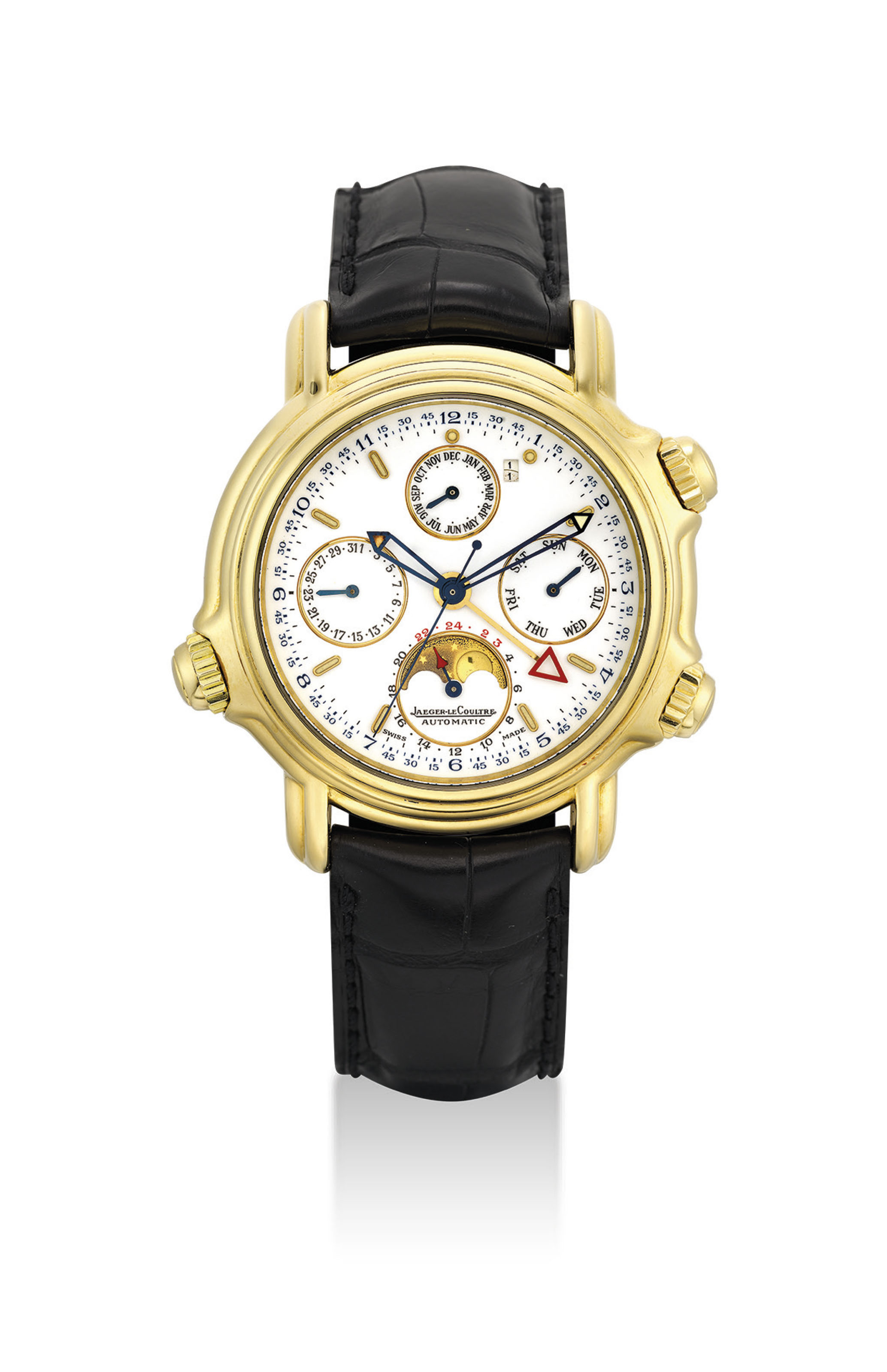 JAEGER LECOULTRE A FINE 18K GOLD AUTOMATIC PERPETUAL CALENDAR