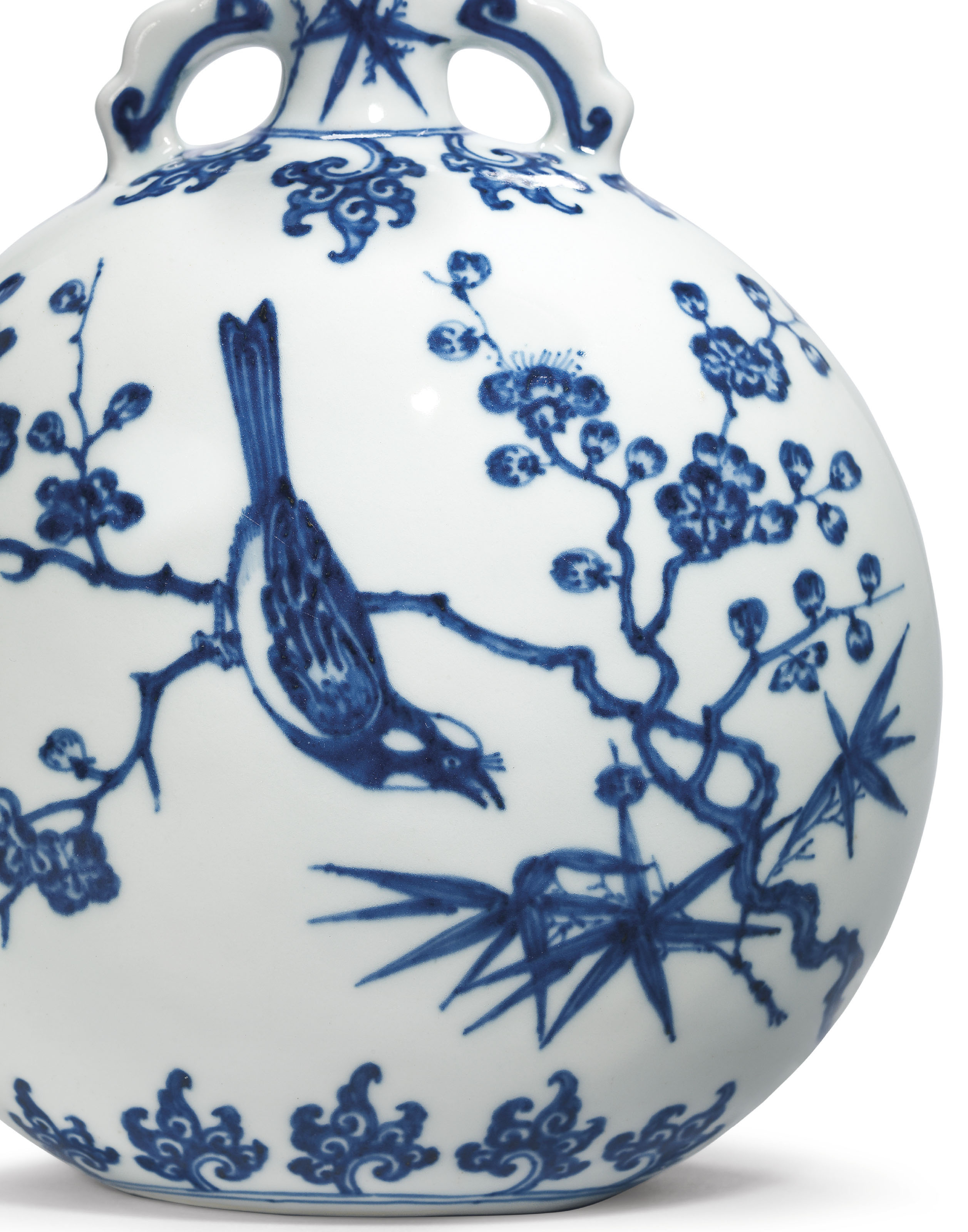中国 青花 花卉文 双象耳瓶 N R5711B 美術品・アンティーク