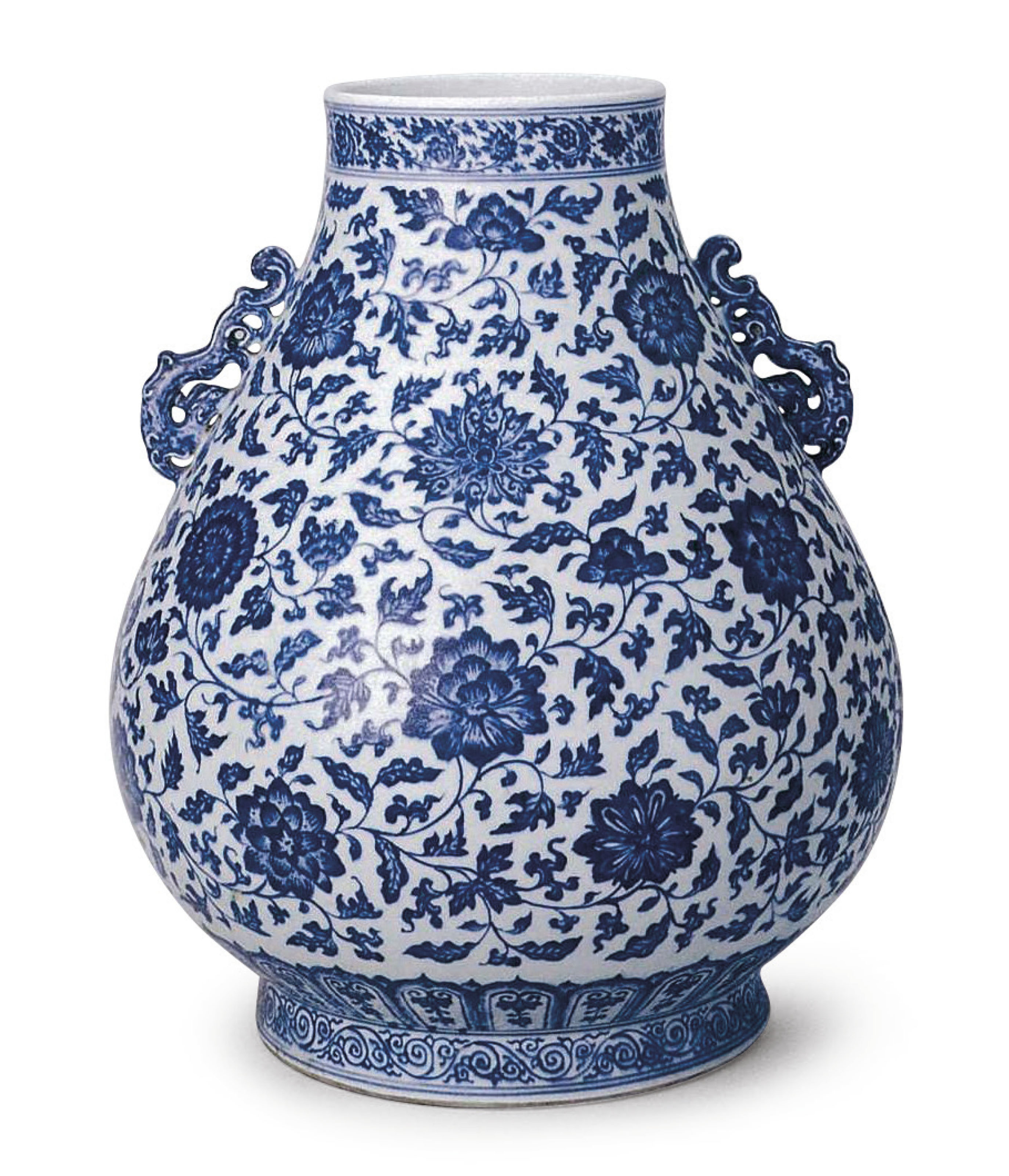 A MAGNIFICENT AND FINE BLUE AND WHITE 'DRAGON' HUSHAPED VASE