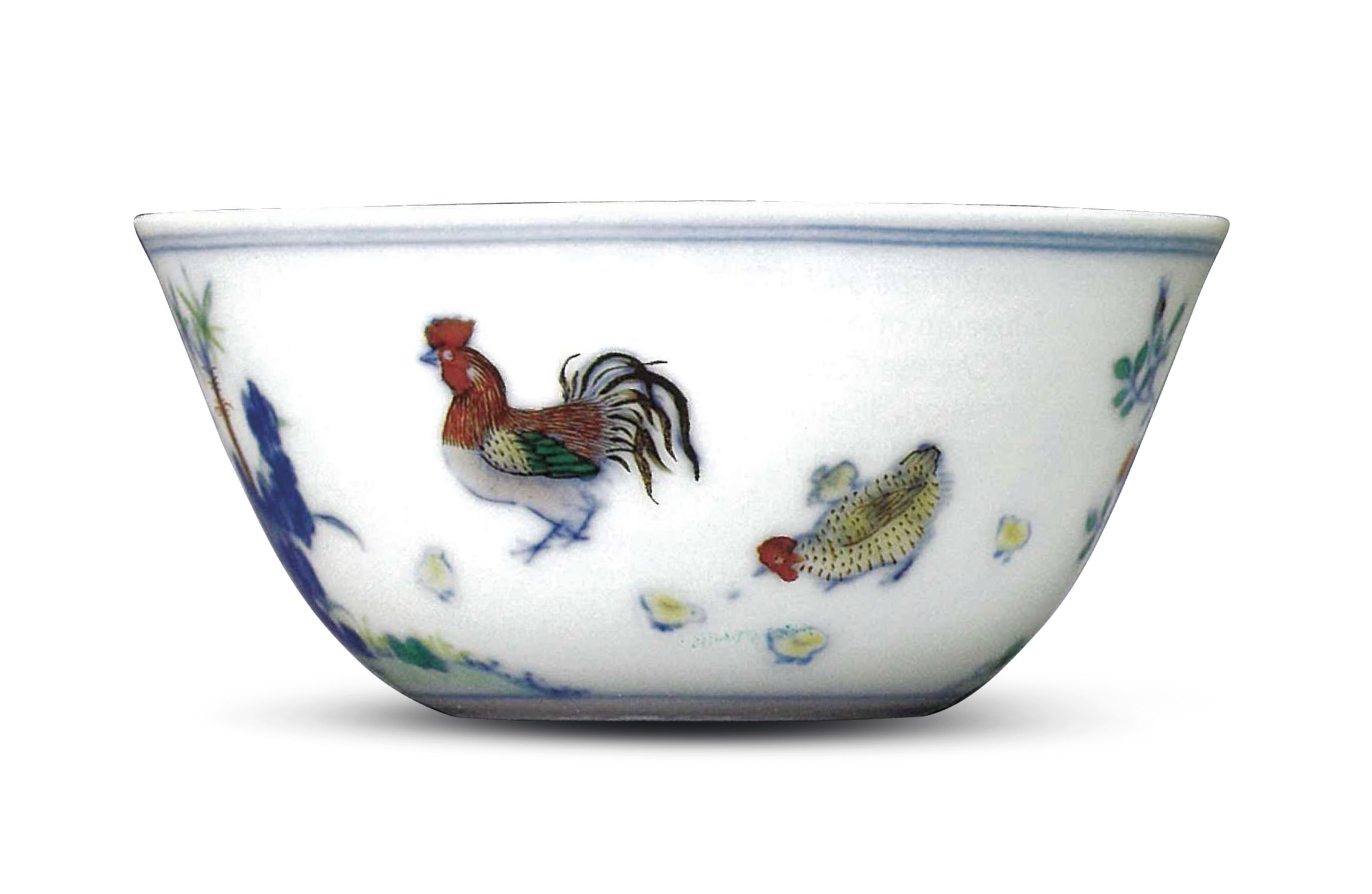 A FINE AND RARE DOUCAI 'CHICKEN' CUP , YONGZHENG SIX-CHARACTER MARK IN