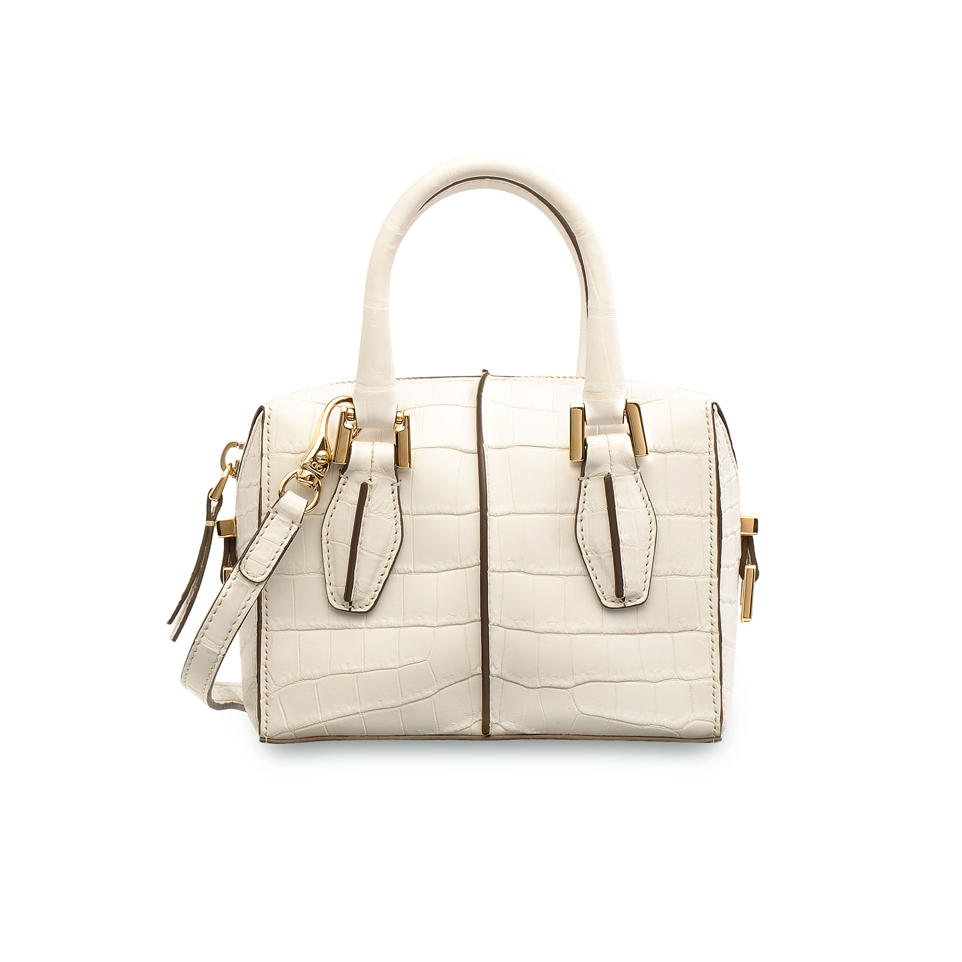 A Matte White Crocodile Bauletto Micro with Gold Hardware