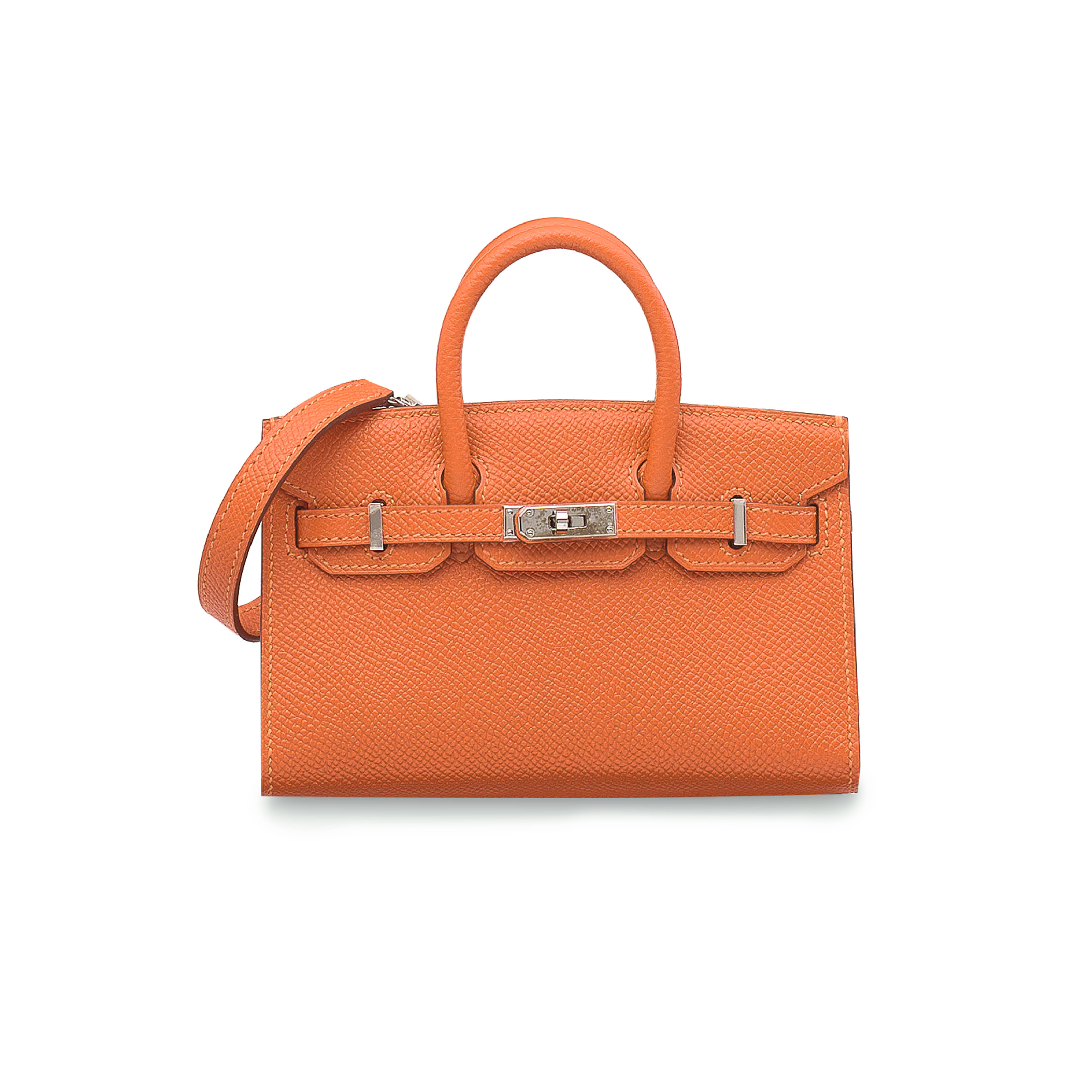 AN ORANGE EPSOM LEATHER MICRO MINI BIRKIN  WITH PALLADIUM 