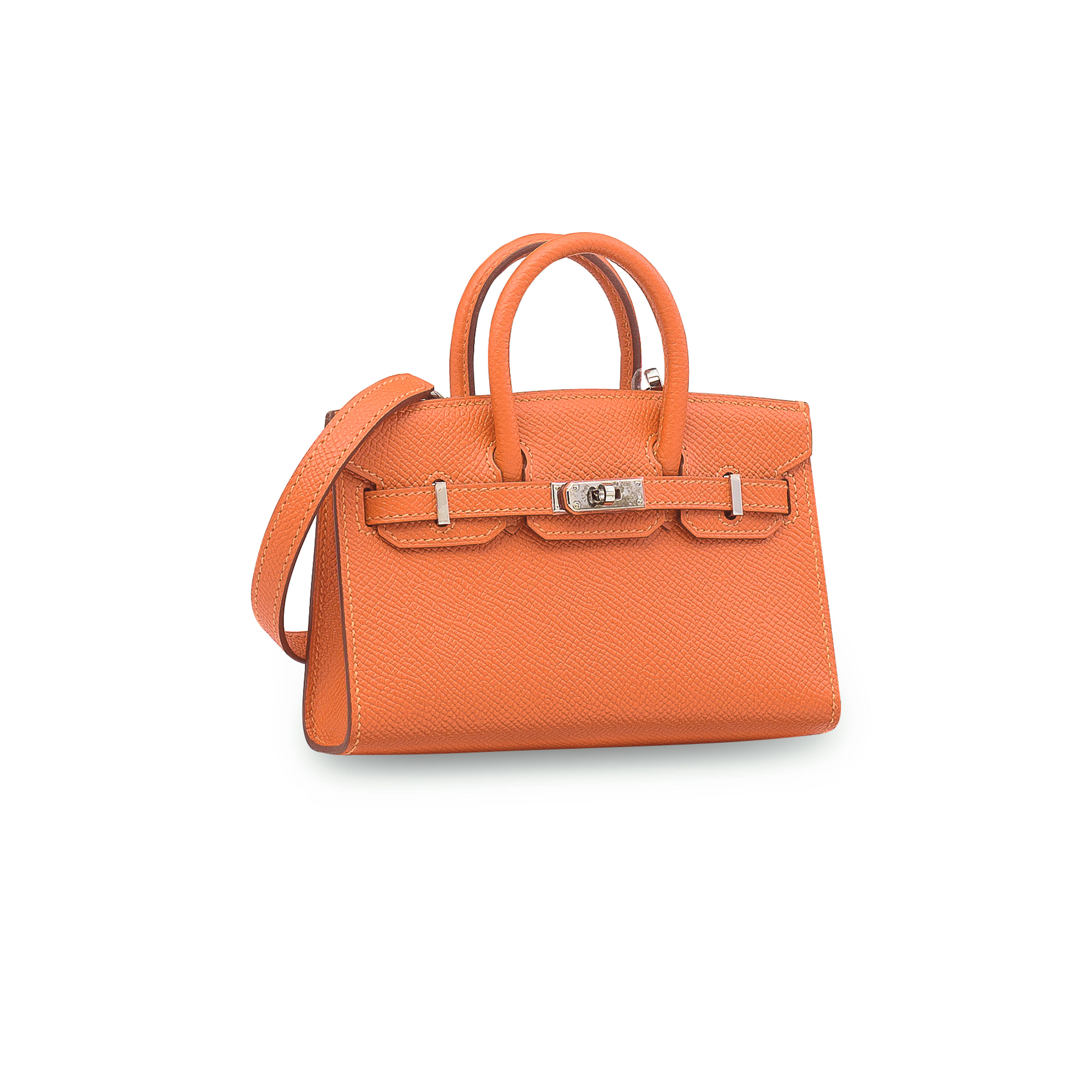 AN ORANGE EPSOM LEATHER MICRO MINI BIRKIN WITH PALLADIUM HARDWARE