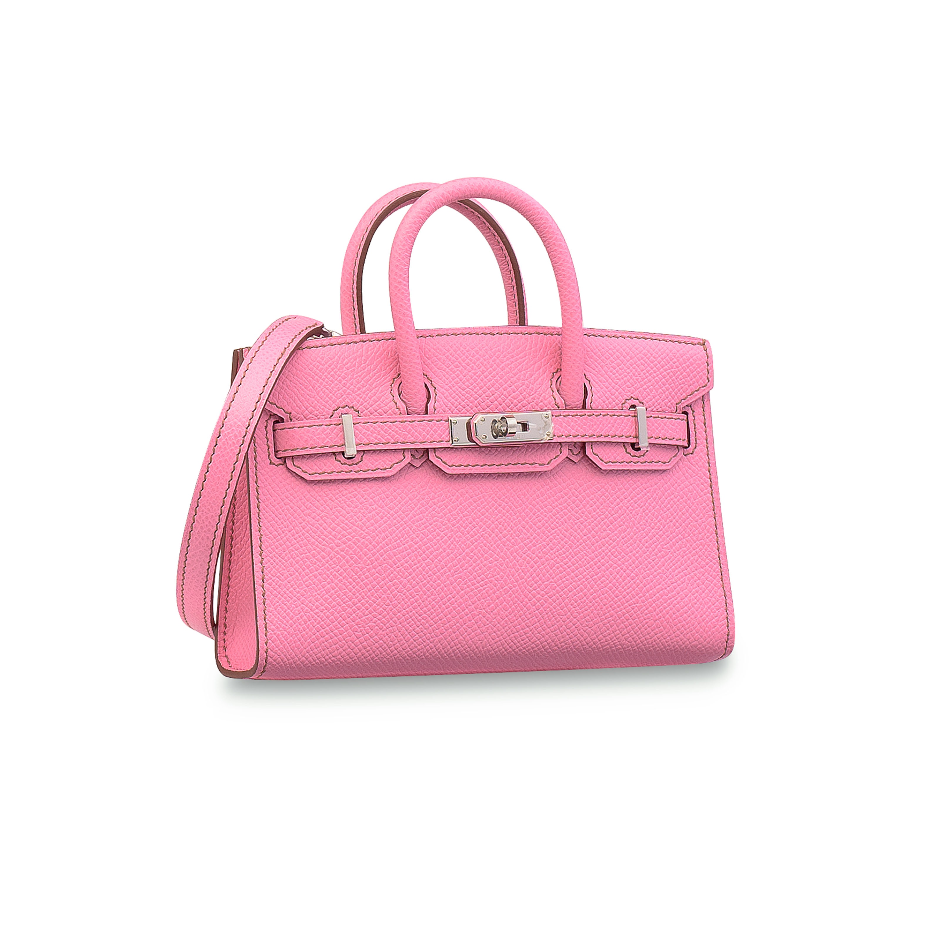 A BUBBLEGUM PINK 5P EPSOM LEATHER MICRO MINI BIRKIN  WITH 