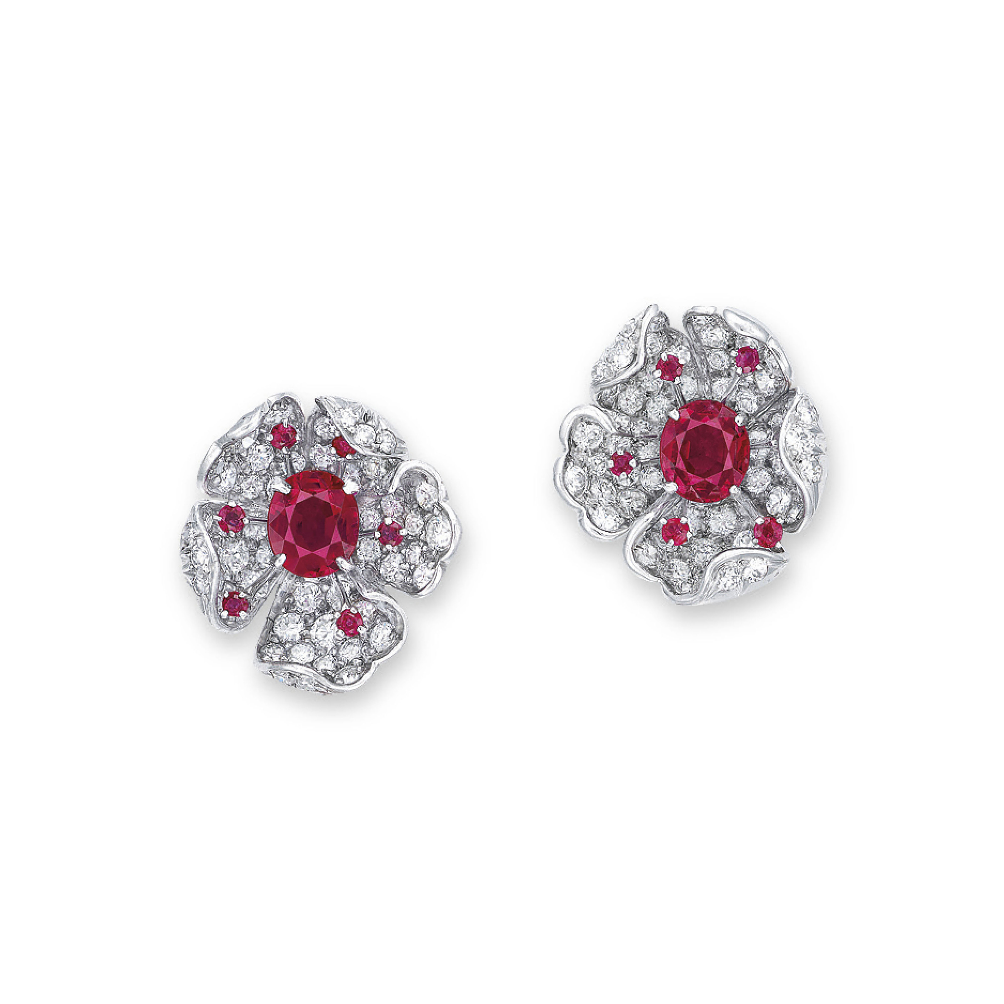 A PAIR OF RUBY AND DIAMOND EARRINGS | Christie's