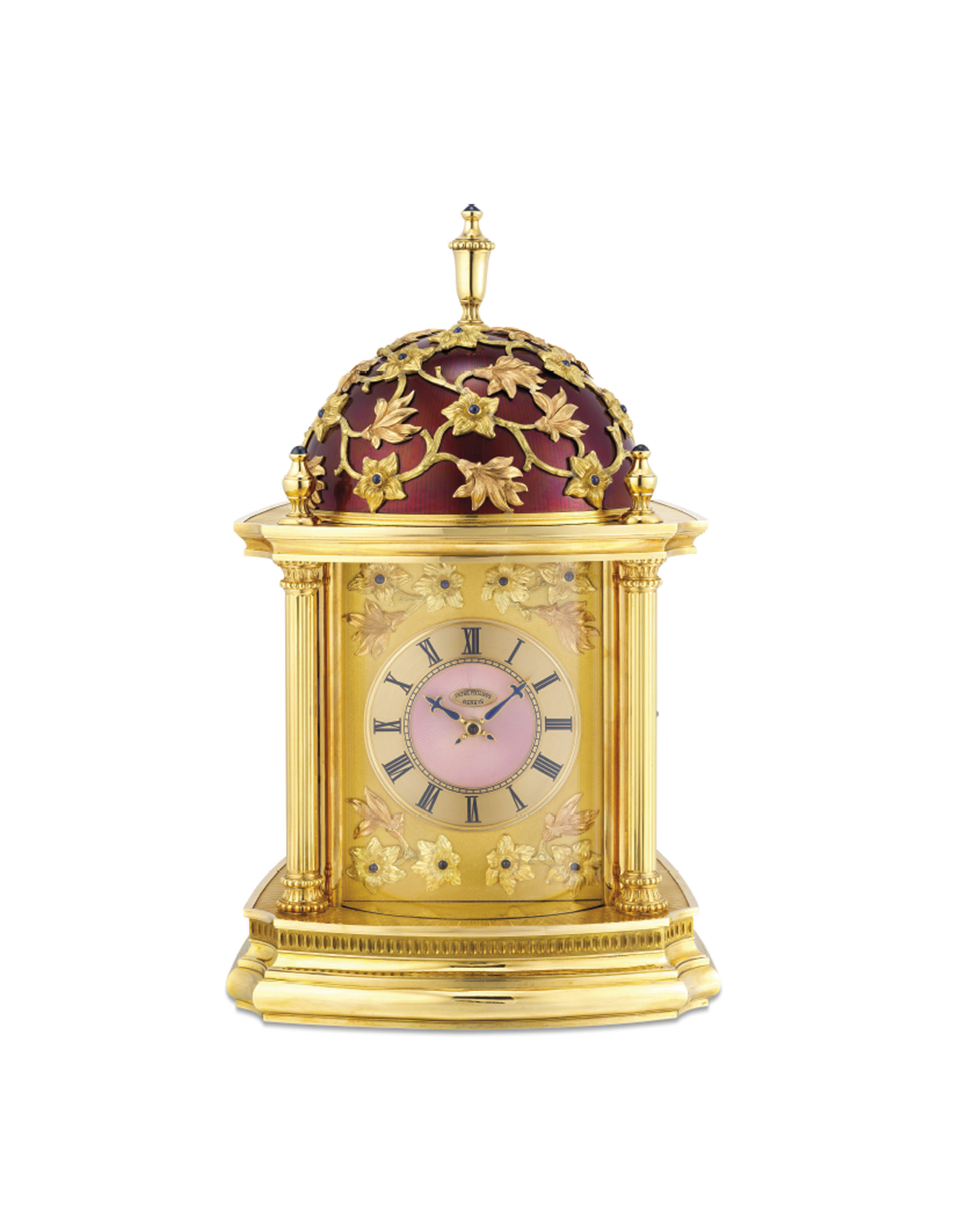 PATEK PHILIPPE. A MAGNIFICENT AND EXCEPTIONALLY RARE 18K VARICOLOUR GOLD, RED ENAMEL AND