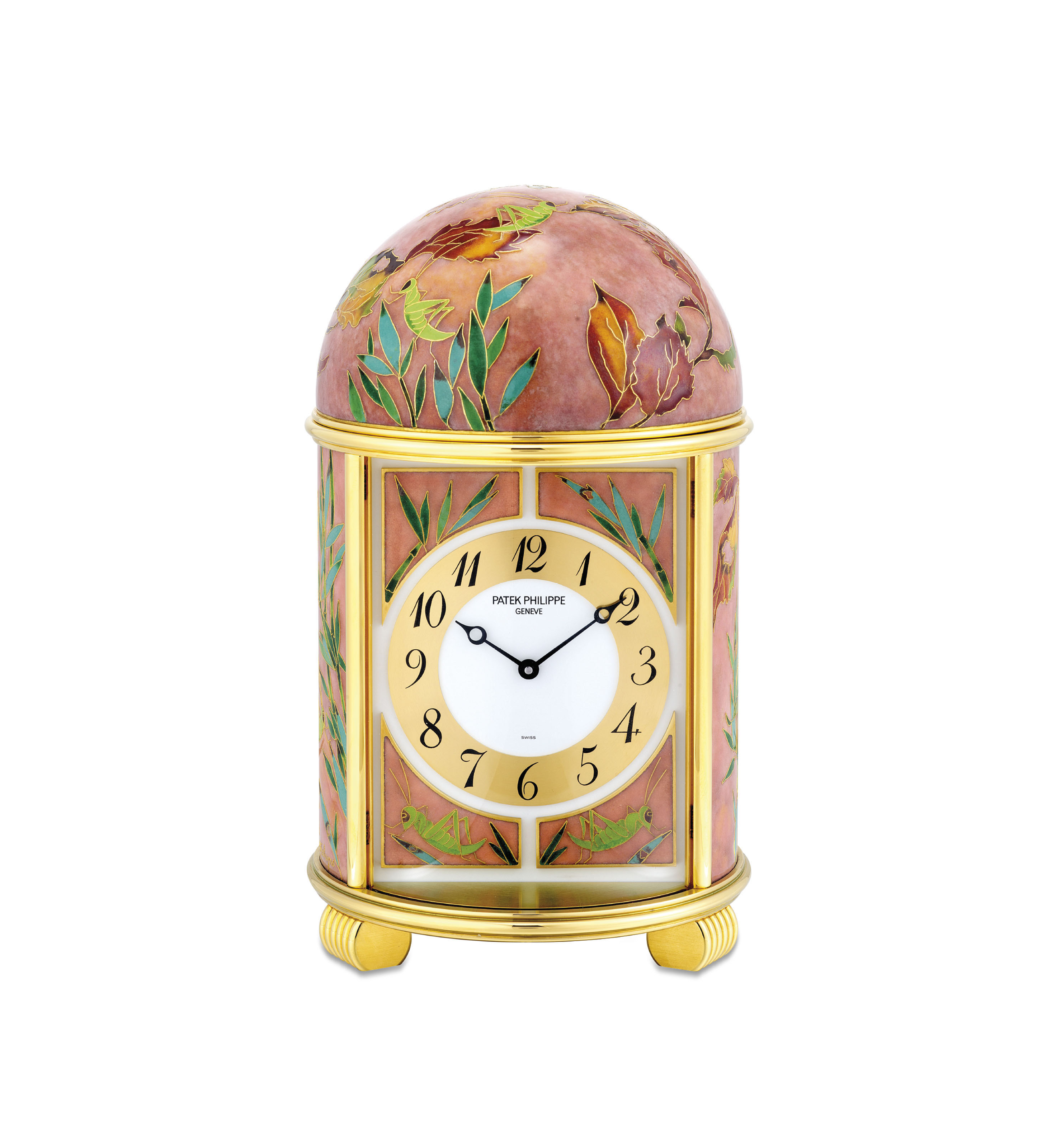 PATEK PHILIPPE. A UNIQUE AND VERY FINE GILT BRASS AND CLOISONNE ENAMEL