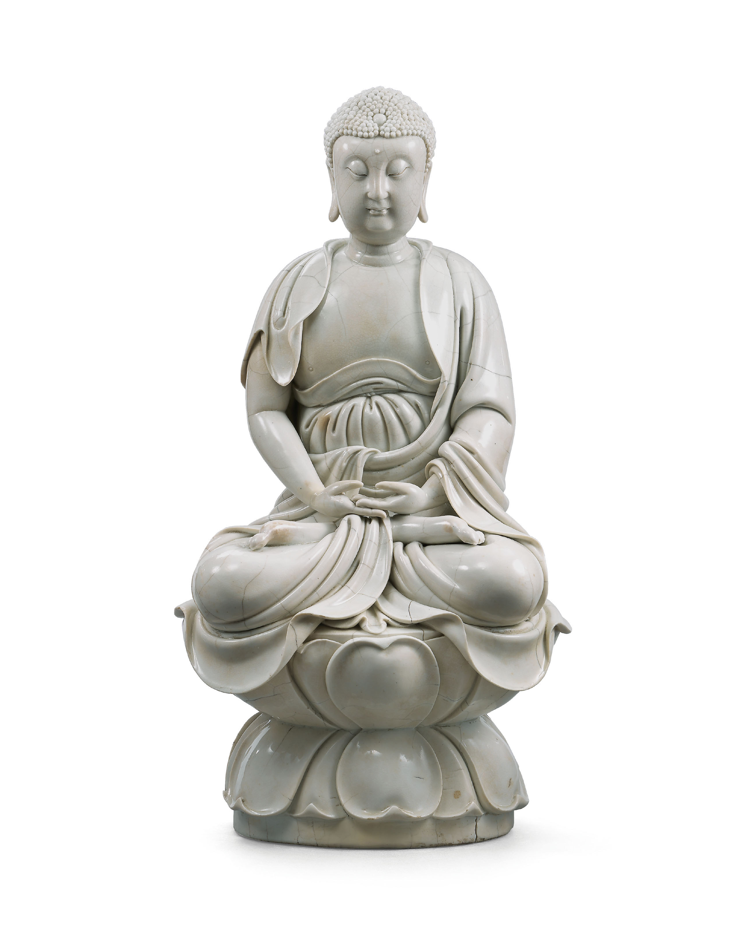 明十六世紀德化白釉阿彌陀佛坐像《何朝宗印》款, CHINA, MING