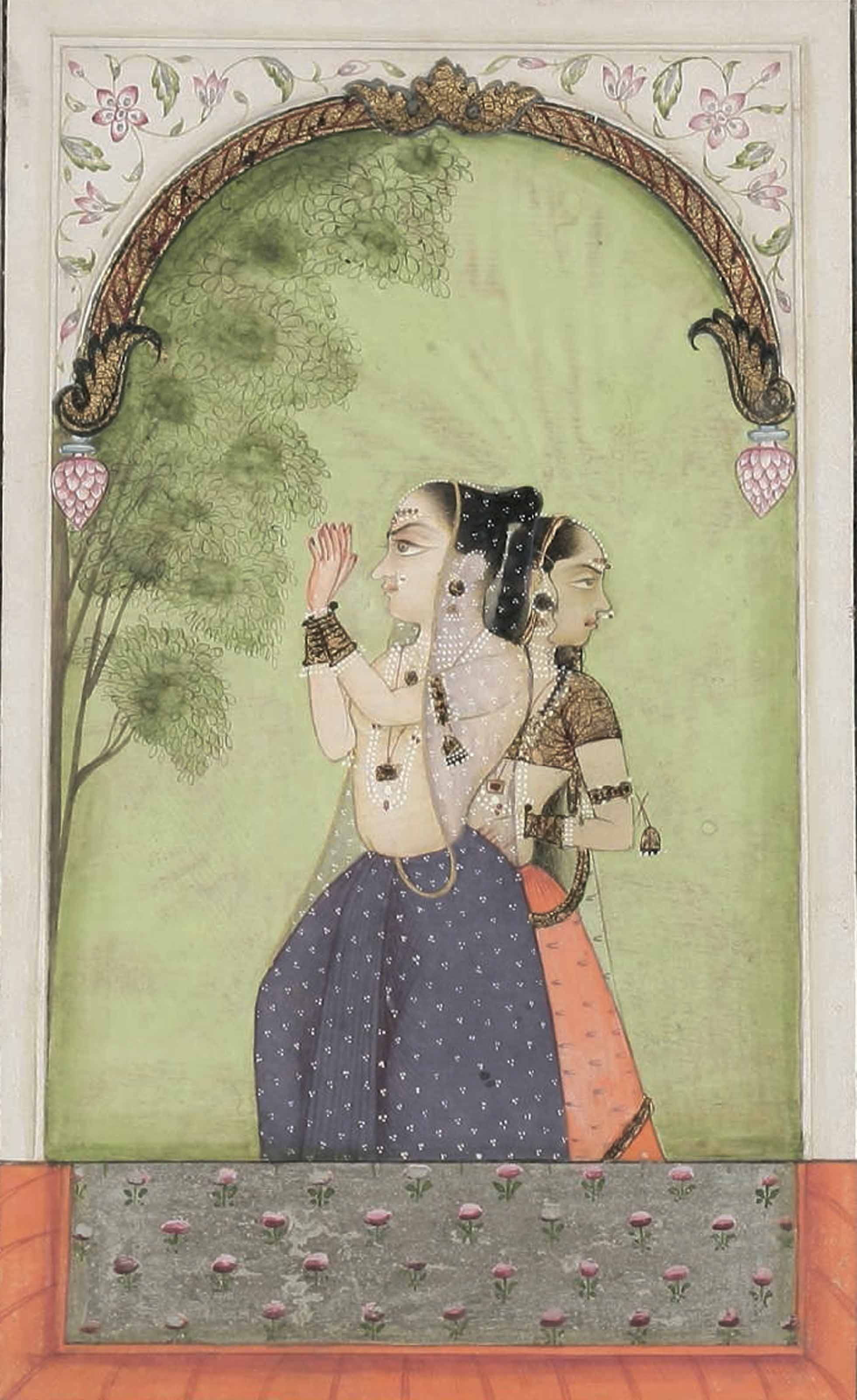 A Lady With Her Companion Under An Arch By Murad India Bikaner